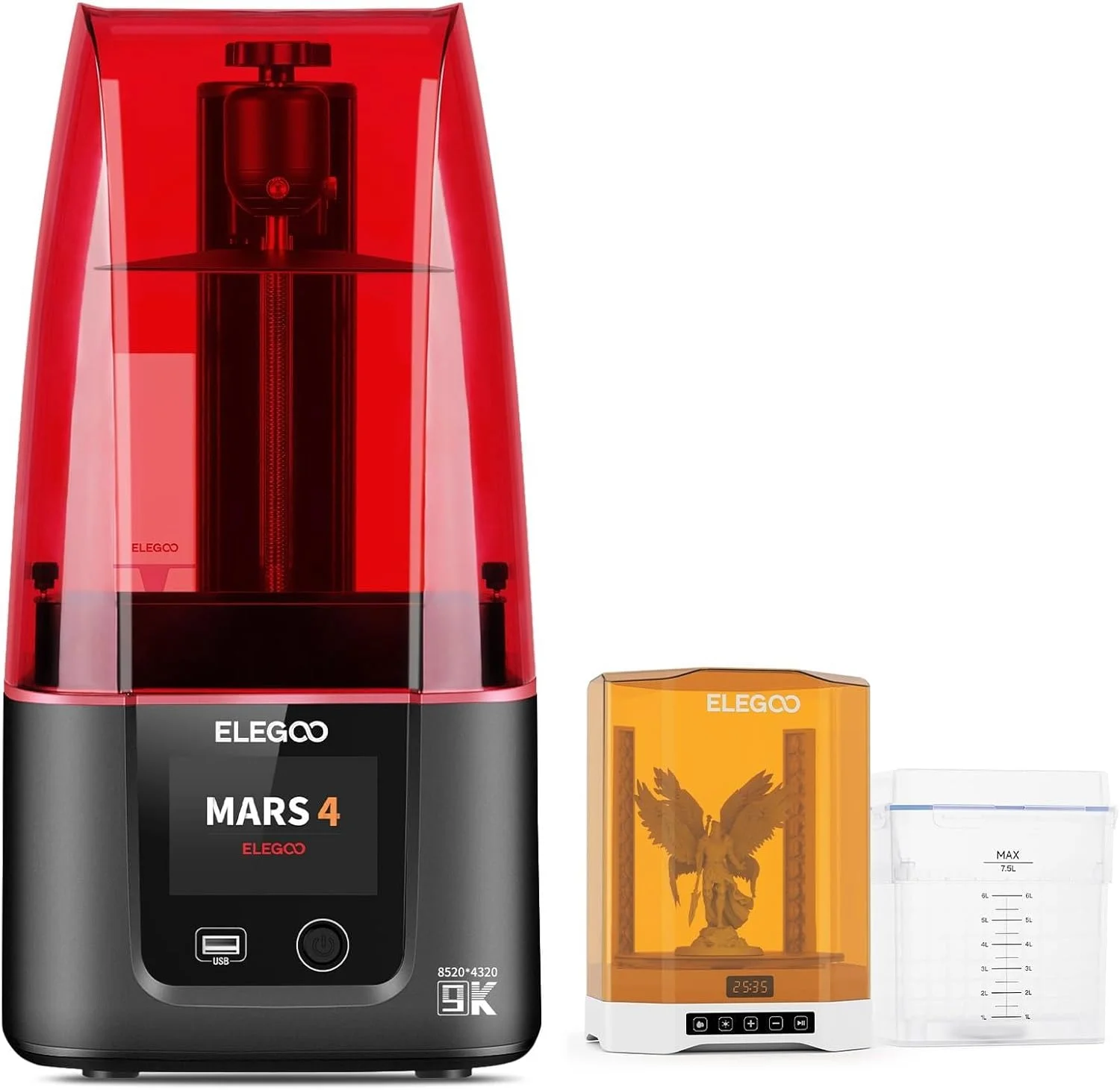 پرینتر سه بعدی رزینی ELEGOO Mars 4 و دستگاه شستشو و کیور بزرگتر ELEGOO Mercury Plus 3.0