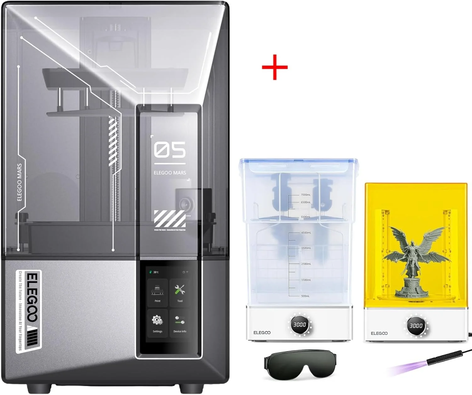 پرینتر سه بعدی رزینی ELEGOO Mars 5 Ultra و دستگاه شستشو و کیور ELEGOO Mercury XS Bundle