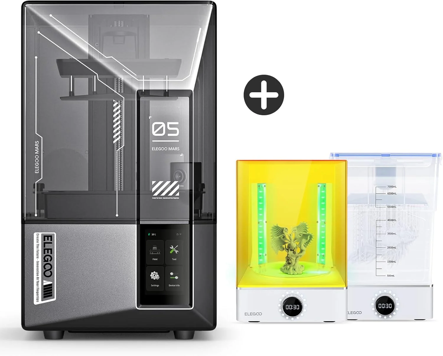 پرینتر سه بعدی رزینی ELEGOO Mars 5 Ultra 9K MSLA و بسته ELEGOO Mercury X Cure and Wash Large UV Curing Machine