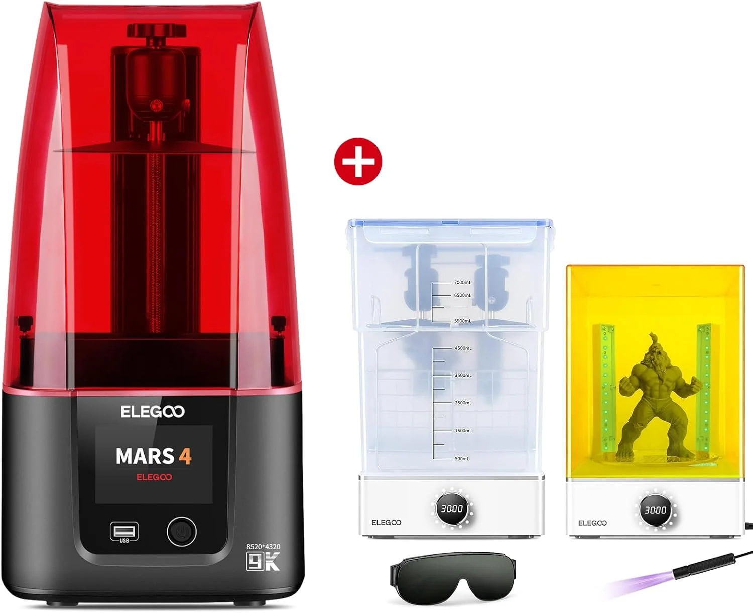 پرینتر سه بعدی رزینی ELEGOO Mars 4 MSLA و ایستگاه شستشو و کیور ELEGOO Mercury XS