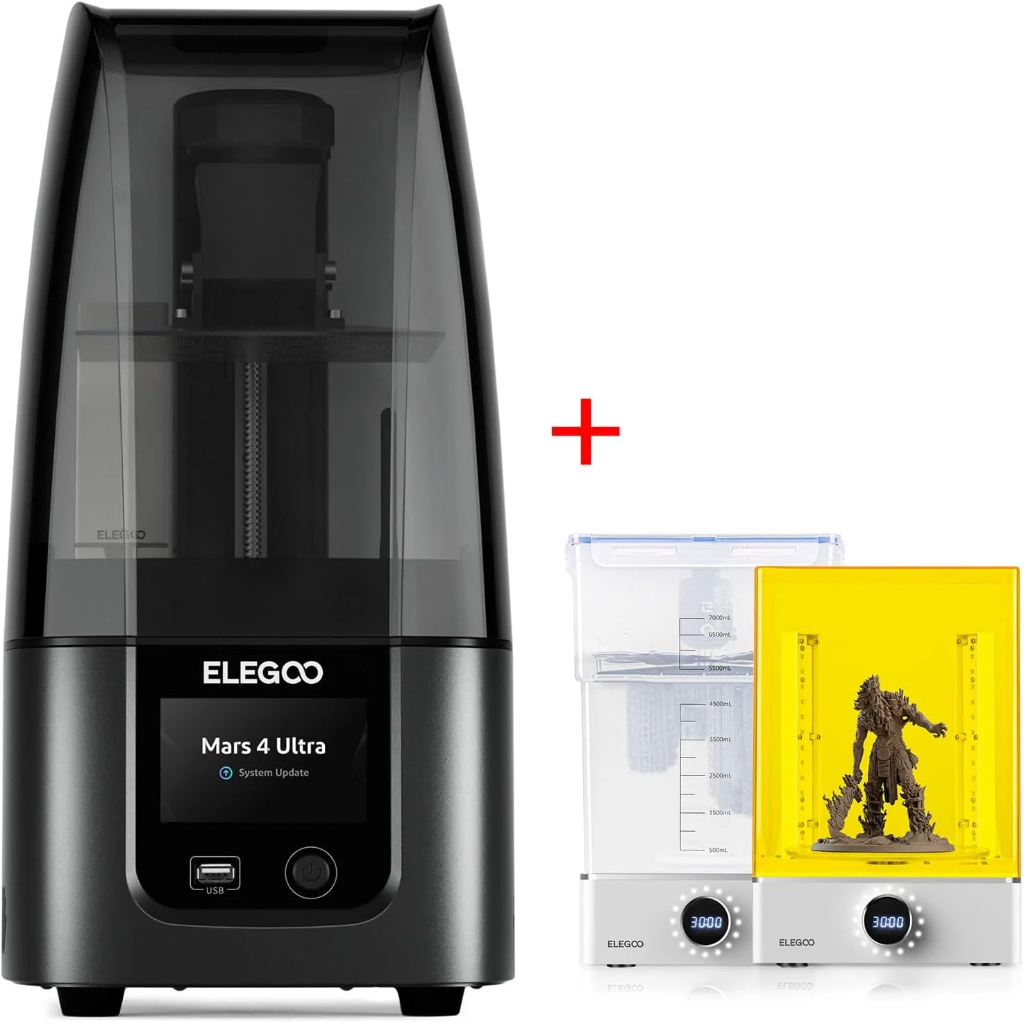 پرینتر سه بعدی رزینی ELEGOO Mars 4 Ultra و دستگاه شستشو و کیور ELEGOO Mercury X