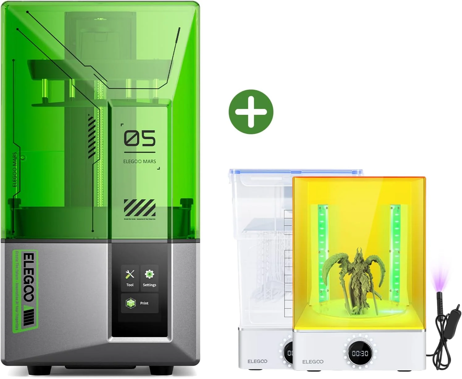 پرینتر سه بعدی رزینی ELEGOO Mars 5 MSLA و بسته ELEGOO Mercury XS Wash and Cure Station