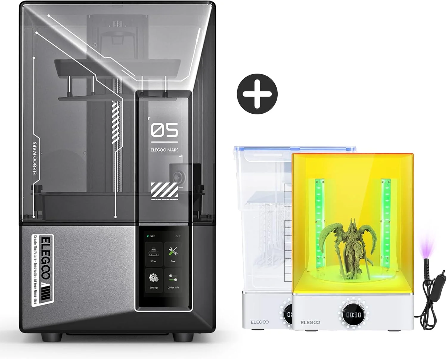 پرینتر سه بعدی رزینی ELEGOO Mars 5 Ultra 9K MSLA و بسته شستشو و کیور ELEGOO Mercury XS