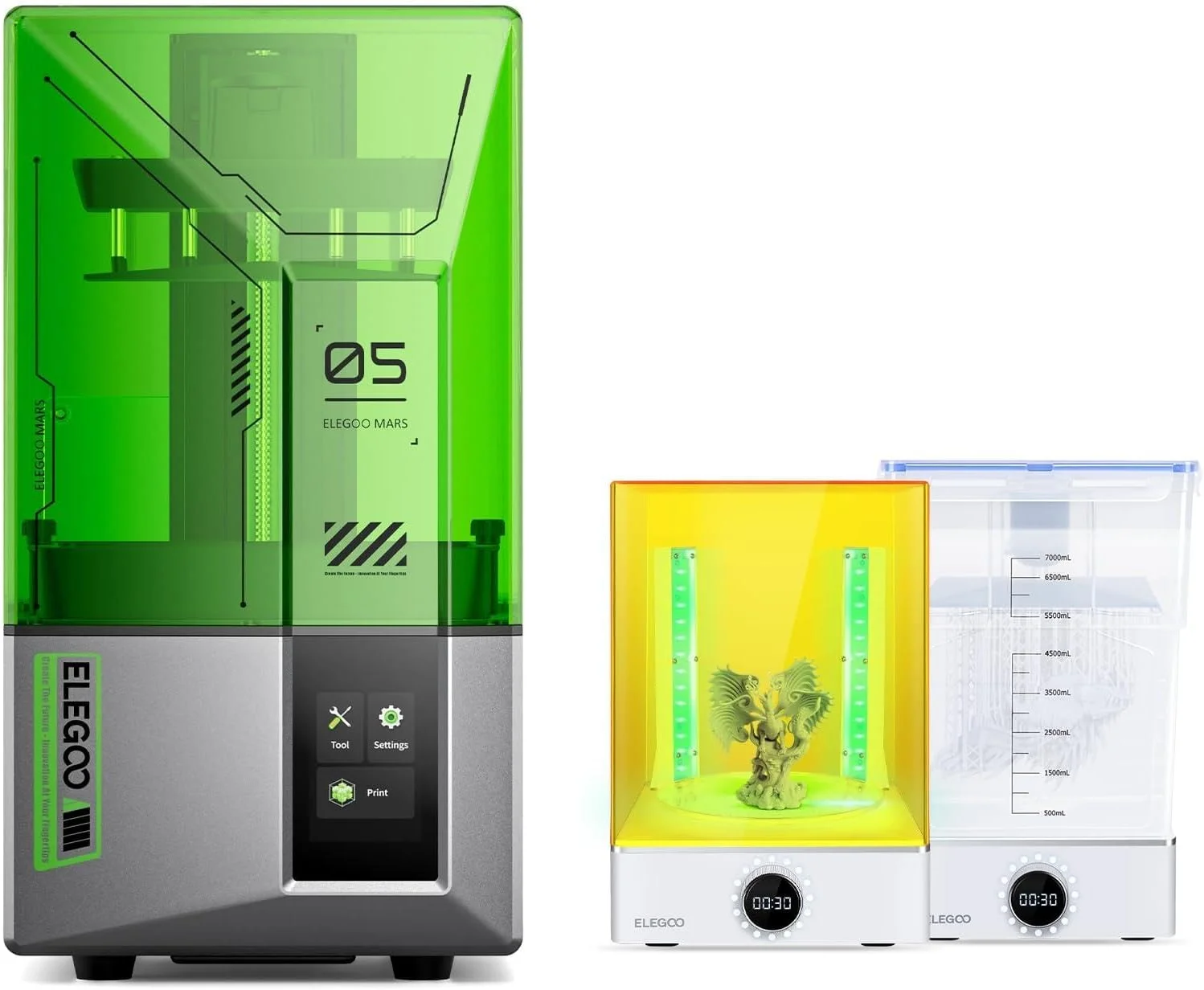 پرینتر سه بعدی رزینی ELEGOO Mars 5 MSLA و بسته ELEGOO Mercury X، دستگاه شستشو و کیور بزرگ UV