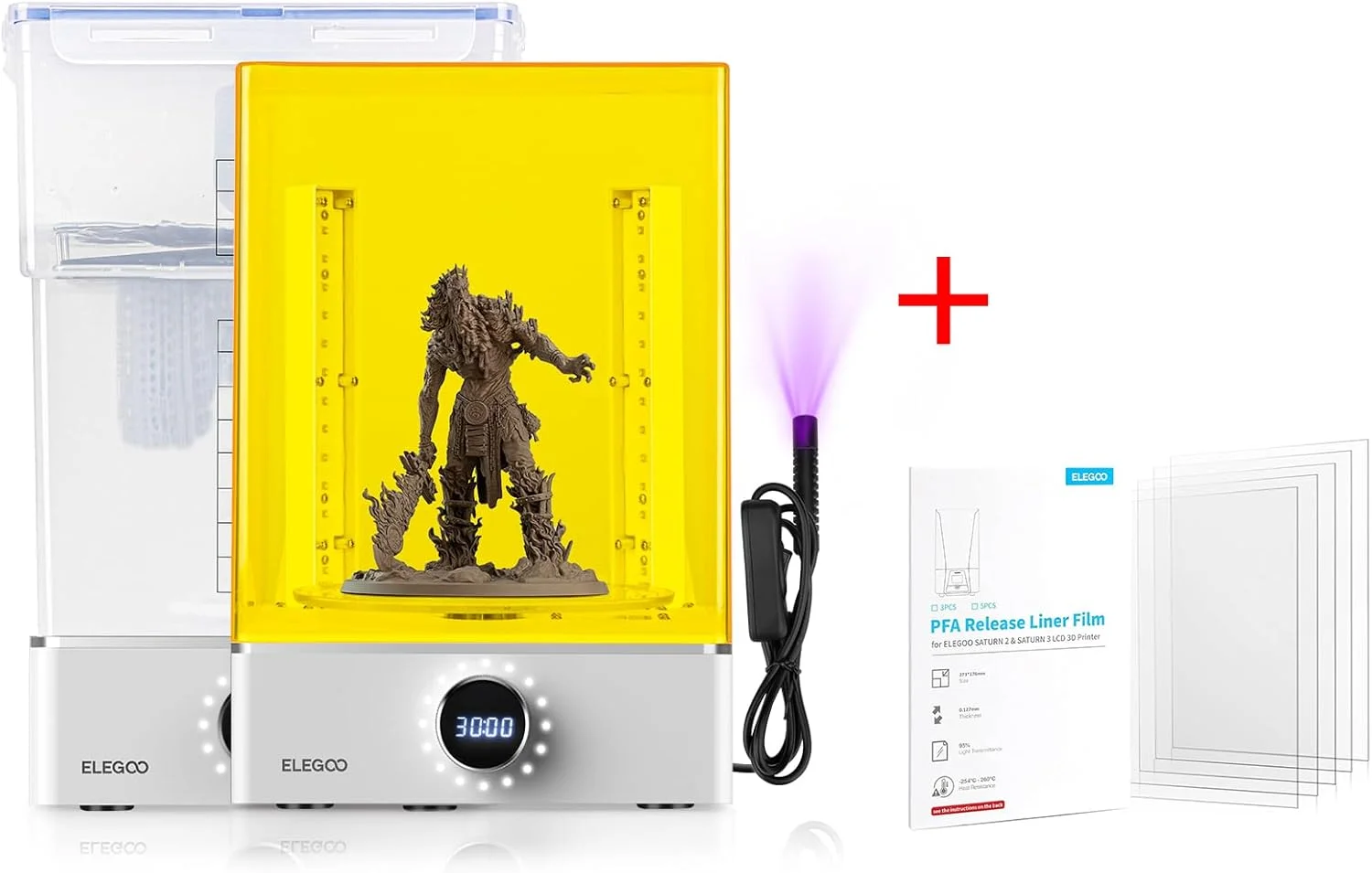 مجموعه ELEGOO Mercury XS با ایستگاه شستشو و کیور جداگانه و 5 عدد فیلم رهاسازی PFA برای پرینتر سه بعدی رزینی Mars 3 و Mars 3 Pro