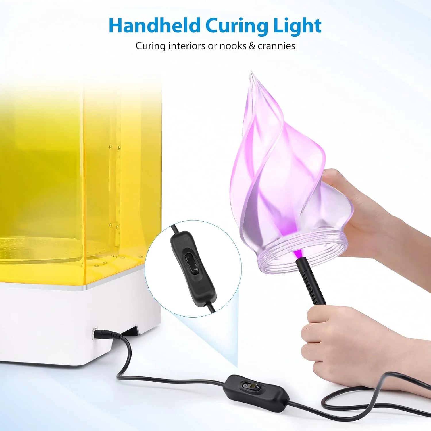 مجموعه ایستگاه شستشو و کیور ELEGOO Mercury XS به همراه لامپ کیور UV دستی مناسب برای پرینترهای سه بعدی Saturn Mars MSLA