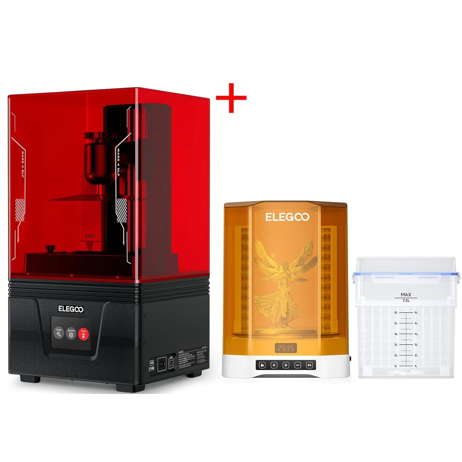 پرینتر سه بعدی رزینی ELEGOO Mars 4 DLP و دستگاه شستشو و کیورینگ ELEGOO Mercury Plus V3.0