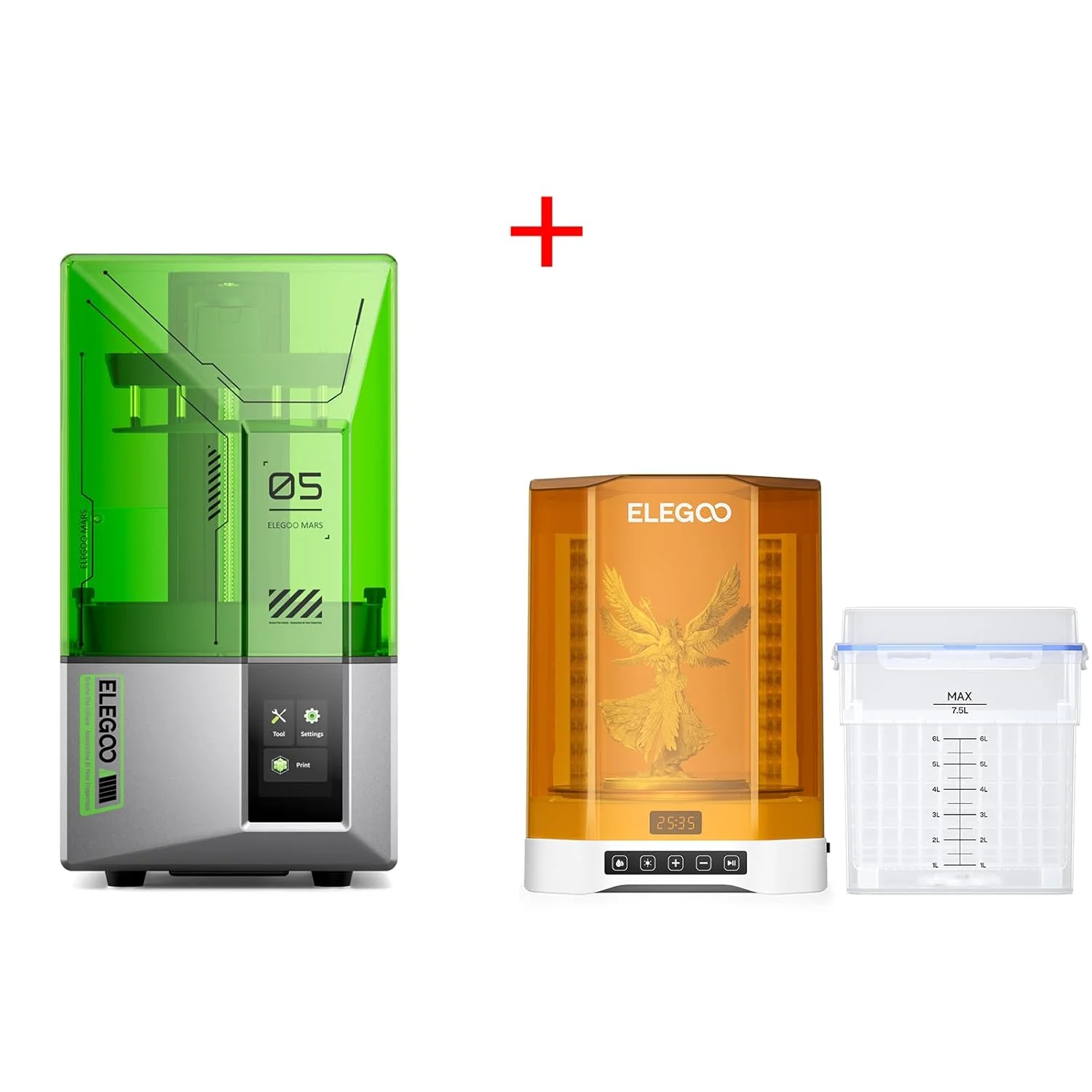 پرینتر سه بعدی رزینی ELEGOO Mars 5 MSLA و دستگاه شستشو و کیورینگ ELEGOO Mercury Plus V3.0
