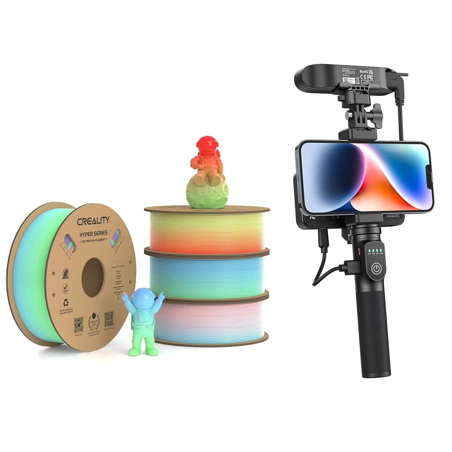 اسکنر سه بعدی Creality CR-Scan Ferret Pro برای چاپ سه بعدی، بسته 4 عددی فیلامنت PLA هایپر Creality رنگین کمانی 1.75 میلی متری