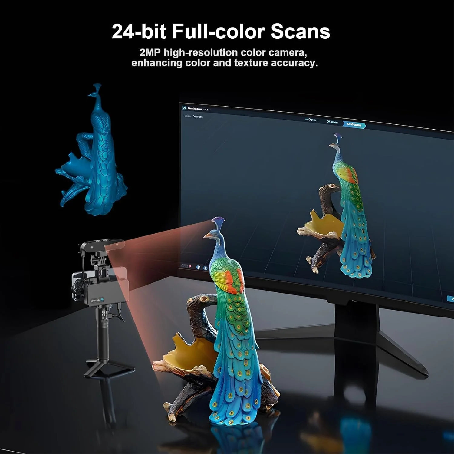 اسکنر سه بعدی Creality CR-Scan Ferret Pro برای چاپ سه بعدی، اسکنر سه بعدی دستی بی سیم ارتقا یافته با پل WiFi 6، ردیابی ضد لرزش، اسکن تمام رنگی سریع 30 فریم بر ثانیه، دقت 0.1 میلی متر برای چاپگر سه بعدی
