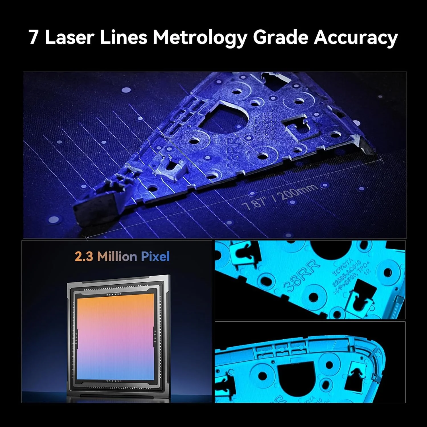 اسکنر سه بعدی Creality Raptor برای چاپ سه بعدی، اسکنر دستی سه بعدی با 7 خط لیزر آبی، دقت 0.02 میلی متر تا سرعت 60 فریم در ثانیه، اسکن تمام رنگی سریع 24 بیتی برای ویندوز و macOS