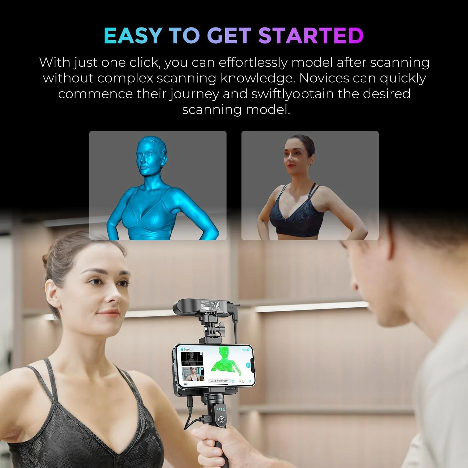 اسکنر سه بعدی Creality CR-Scan Ferret Pro برای مدل سازی چاپ سه بعدی اسکن سریع با دقت 0.1 میلی متر تراشه ASIC حالت دوگانه اسکن تمام رنگی در فضای باز دستی قابل حمل برای iOS Mac Android Win 10 11 Windows