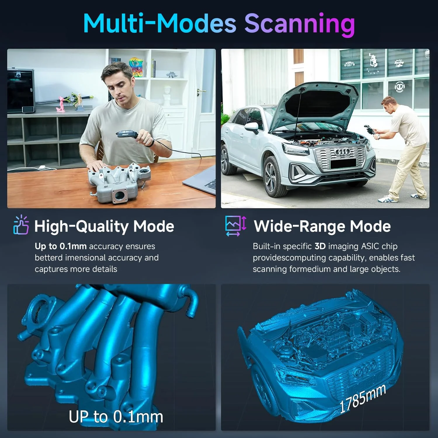 اسکنر سه بعدی Creality CR-Scan Ferret Pro، اسکن بی سیم با رنگ کامل 24 بیتی و ردیابی ضد لرزش، اسکن سریع و با کیفیت بالا، سازگار با ویندوز، مک، iOS و اندروید