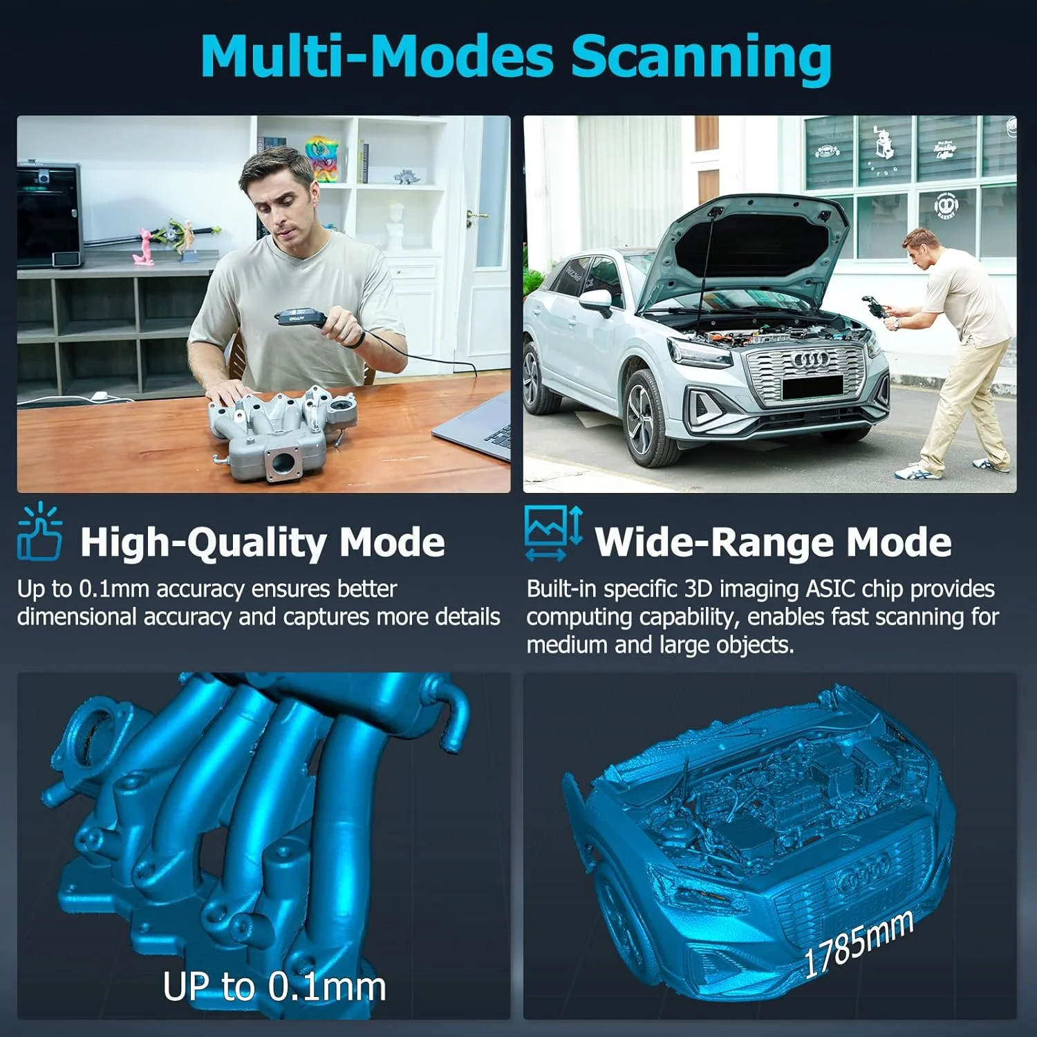 اسکنر سه بعدی CREALITY CR Scan Ferret-Pro، دقت 0.1 میلی متر، اسکن بی سیم دستی با ردیابی ضد لرزش، مجهز به پل بی سیم Wifi6، پاوربانک، پشتیبانی از ویندوز، مک، اندروید، iOS