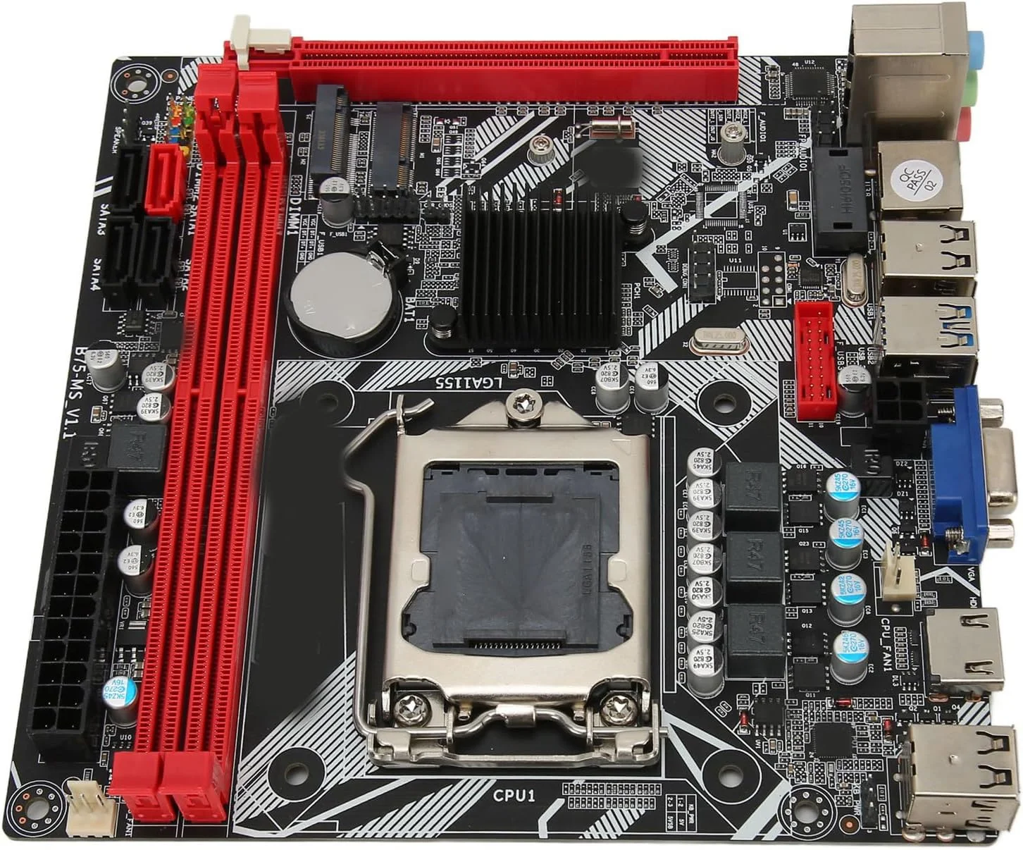 مادربرد کامپیوتر B75 MS LGA 1155 با پشتیبانی از حافظه DDR3، USB 3.0، SATA3.0، گرافیک HD، پورت های USB3.0، سازگار با پردازنده های Pentium Celeron و I3 I5