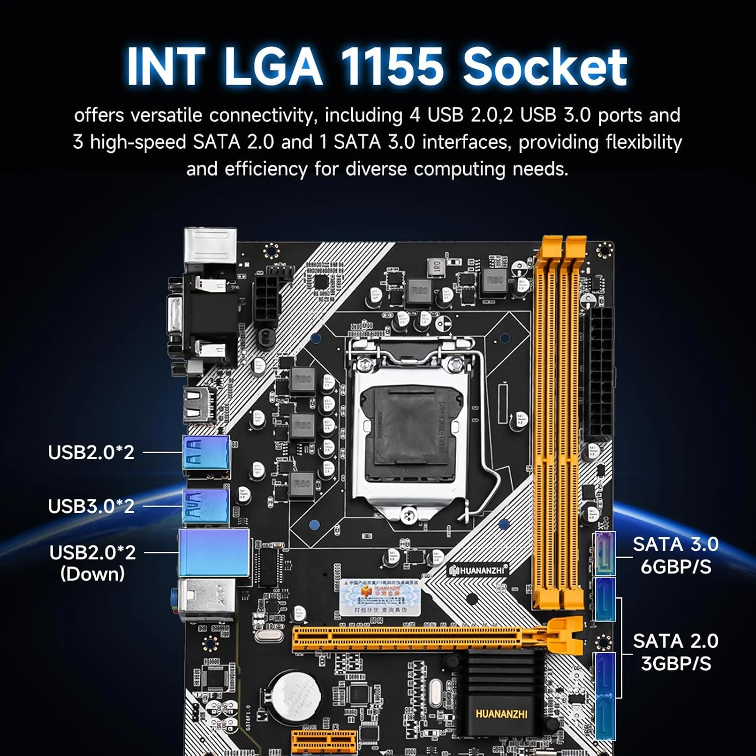 مادربرد کامپیوتر HUANANZHI B75 M-ATX برای کامپیوترهای رومیزی (Win 7/10, DDR3 16GB, SATA3.0, USB 3.0), مادربرد INT LGA 1155 برای کامپیوترهای رومیزی