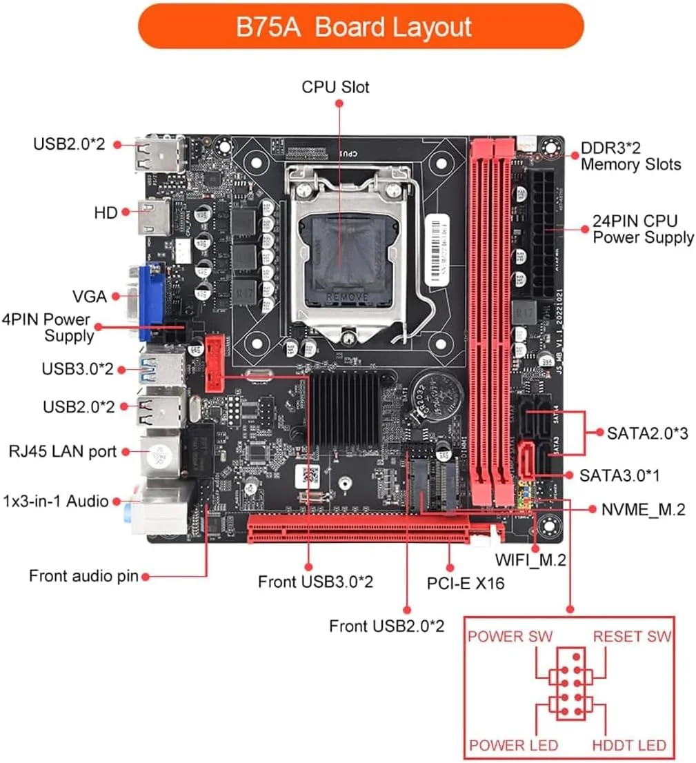 مادربرد رومیزی B75 LGA 1155 با پشتیبانی از رم DDR3 به همراه NVME M.2 + رابط WiFi M.2 و USB3.0 SATA3.0 مادربرد رومیزی B75 LGA 1155 با پشتیبانی از رم DDR3 به همراه NVME M.2 + رابط WiFi M.2 و USB3.0 SATA3.0
