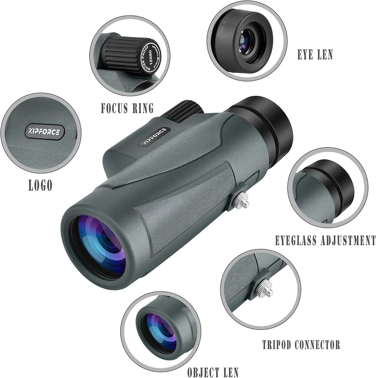 تلسکوپ تک چشمی زیپفورس 12x50 با کیفیت بالا - تک چشمی ضد آب IPX7 پر شده با نیتروژن - منشور BAK4 FMC برای تماشای حیات وحش/تماشای پرندگان/کمپینگ/مسافرت/پیاده روی تلسکوپ تک چشمی زیپفورس 12x50 با کیفیت بالا - تک چشمی ضد آب IPX7 پر شده با نیتروژن - منشور BAK4 FMC برای تماشای حیات وحش/تماشای پرندگان/کمپینگ/مسافرت/پیاده روی