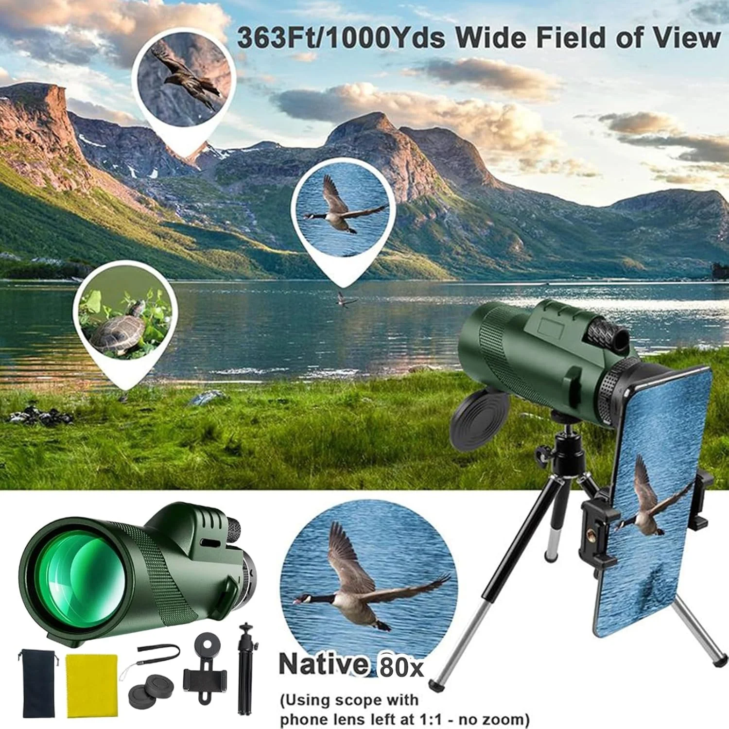 تلسکوپ قدرتمند برای بزرگسالان | تلسکوپ ضدآب با نگهدارنده تلفن هوشمند - لوازم جانبی قابل حمل برای کوهنوردی، کمپینگ و ماجراجویی در فضای باز تلسکوپ قدرتمند برای بزرگسالان | تلسکوپ ضدآب با نگهدارنده تلفن هوشمند - لوازم جانبی قابل حمل برای کوهنوردی، کمپینگ و ماجراجویی در فضای باز