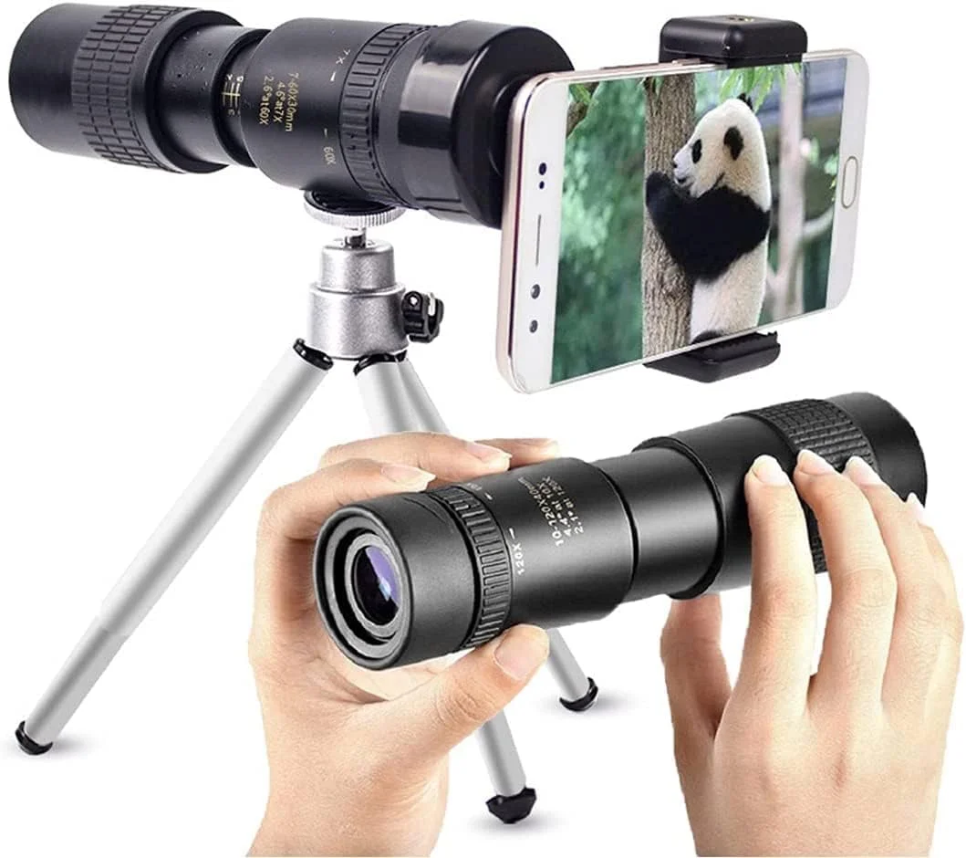 تلسکوپ مونوچشمی زوم سوپر تله فوتو 4K 10-300X40mm به همراه نگهدارنده تلفن هوشمند، مناسب شکار، کمپینگ و دید در شب