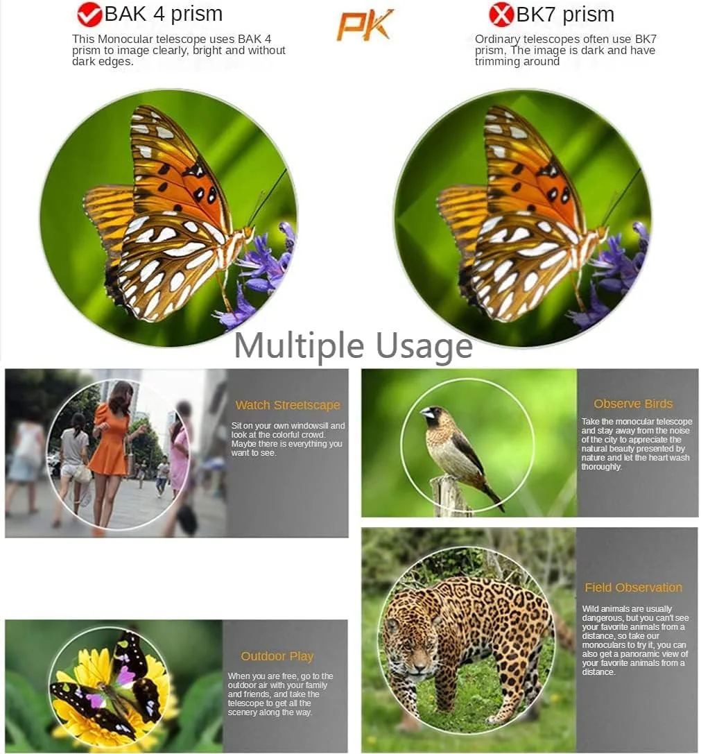 تلسکوپ مونوچشمی زوم سوپر تله فوتو 4K 10-300X40mm به همراه نگهدارنده تلفن هوشمند، مناسب شکار، کمپینگ و دید در شب