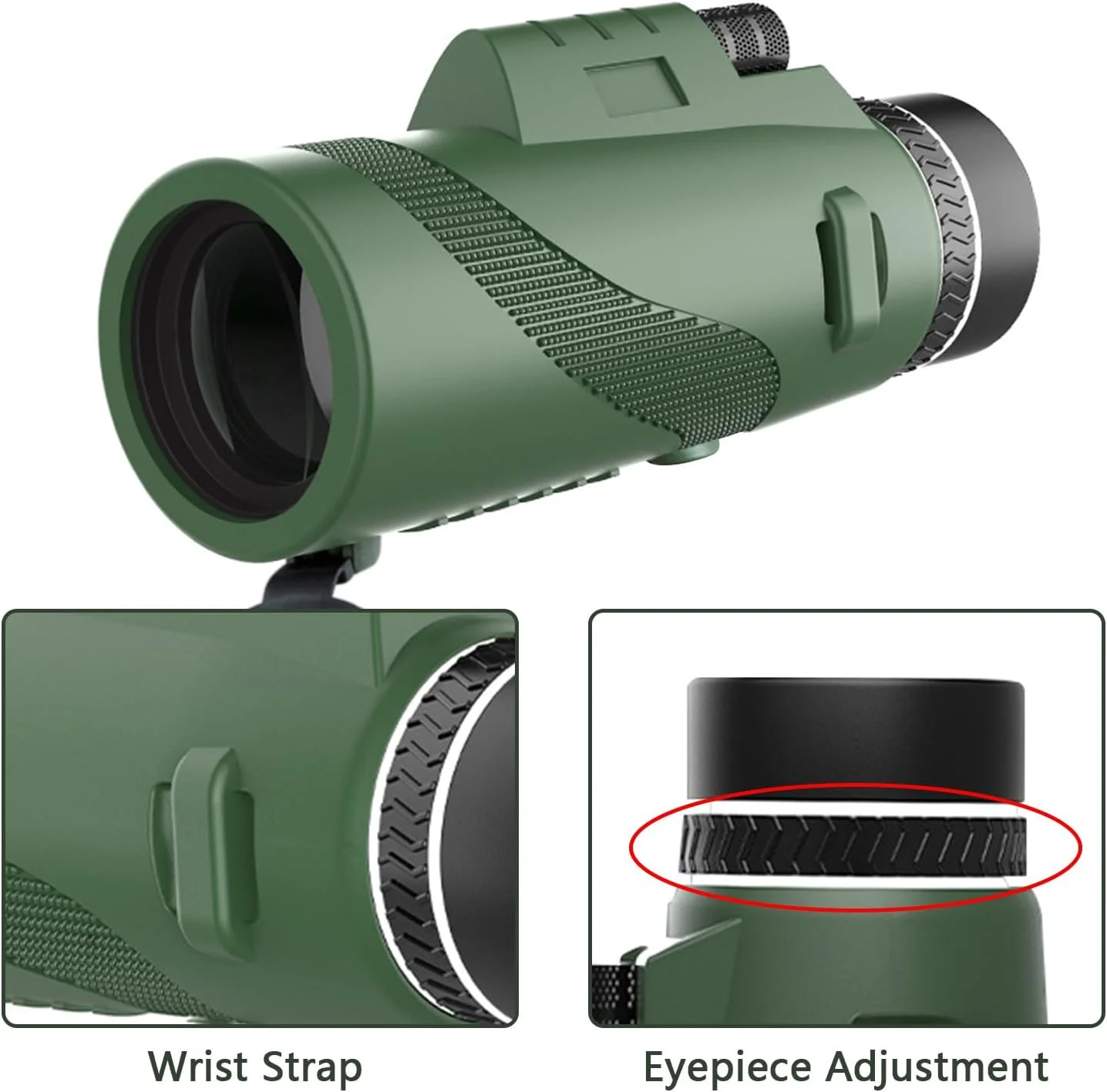 تلسکوپ تک چشمی 100x80 با قدرت بالا، تک چشمی فشرده برای بزرگسالان، مناسب تماشای پرندگان، شکار، پیاده روی، کمپینگ و مسافرت (سبز)