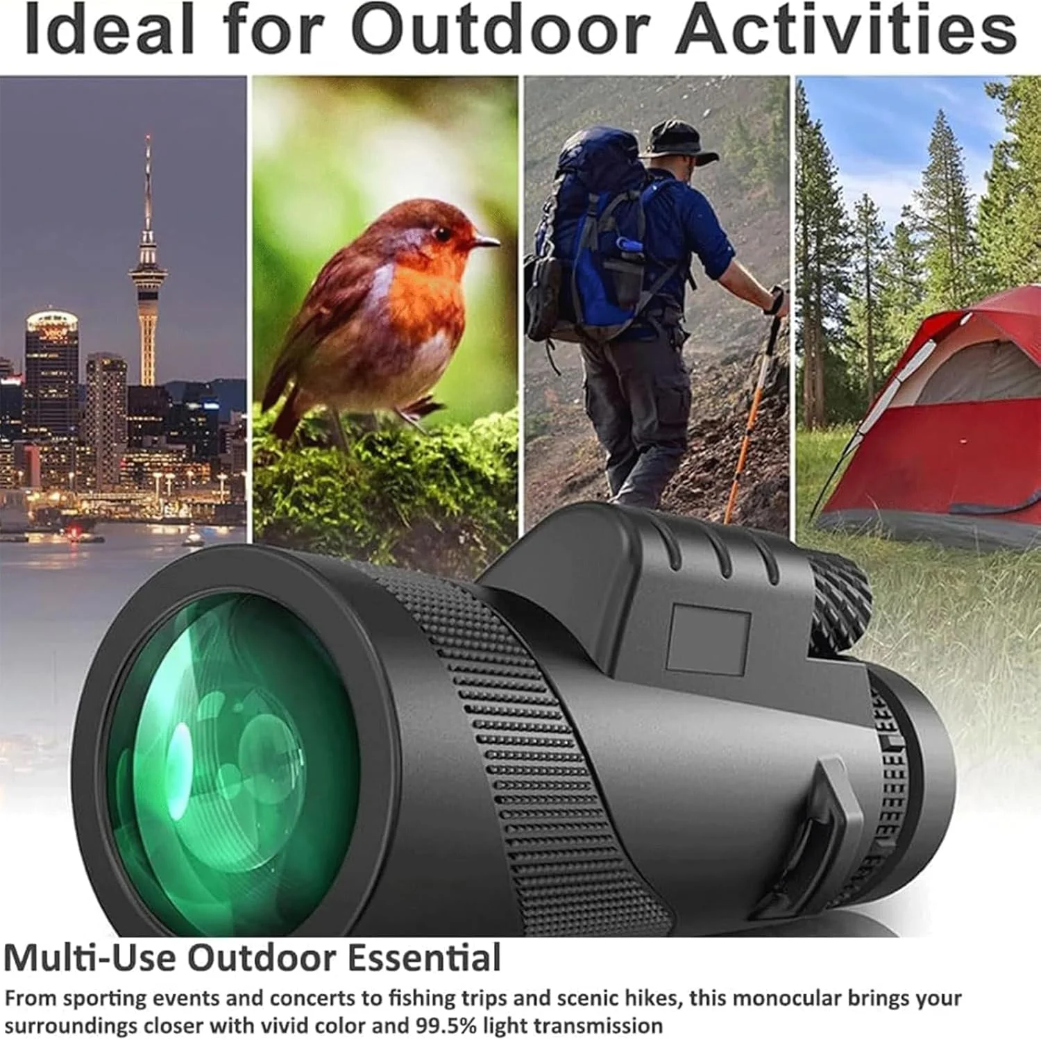 تک چشمی Stscope360، ست تک چشمی Stscope360 با قدرت بالا، دید واضح در نور کم، به همراه آداپتور تلفن و سه پایه، برای تماشای پرندگان، کمپینگ، مسافرت و کنسرت (80X100، سبز)