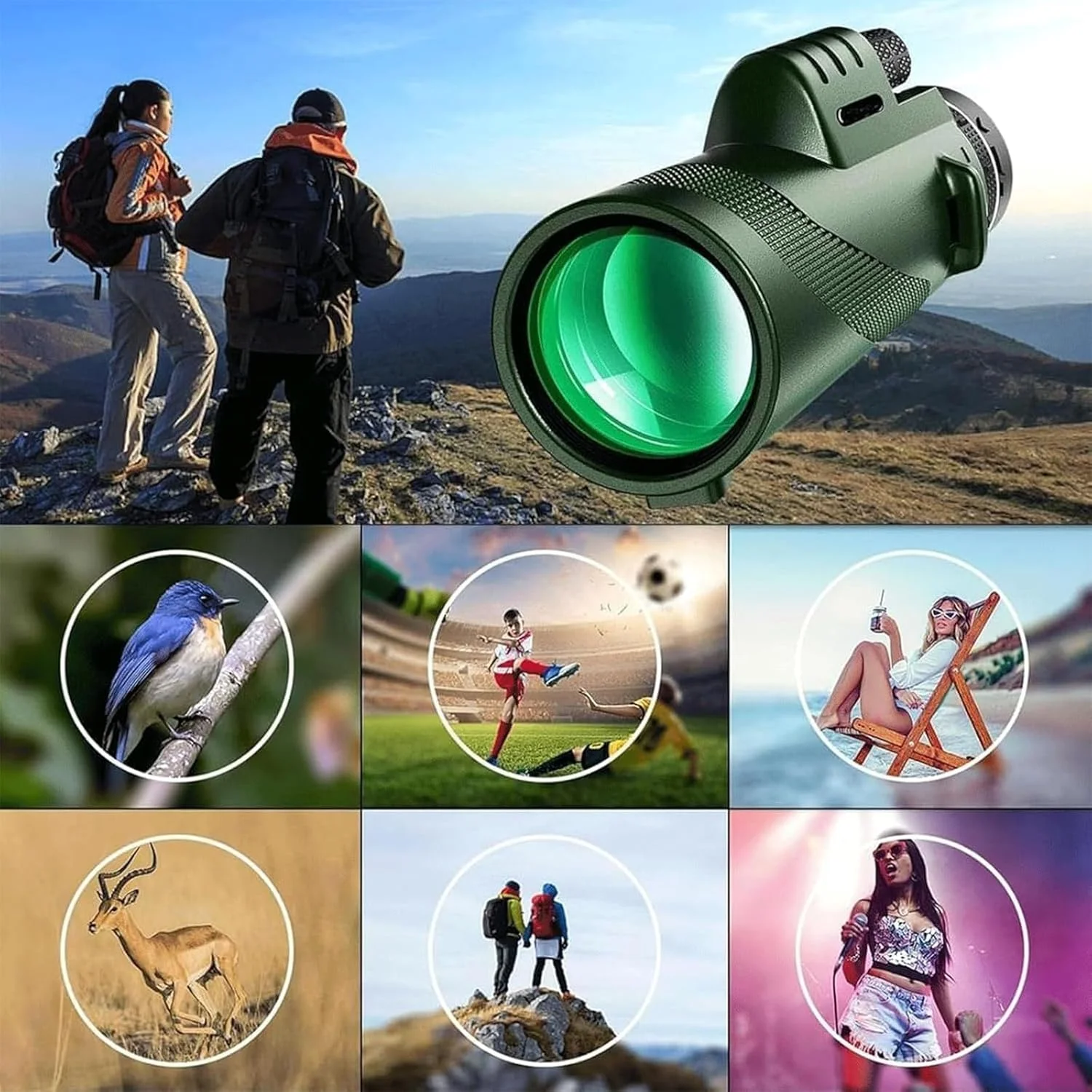 تک چشمی Stscope360، ست تک چشمی Stscope360 با قدرت بالا، دید واضح در نور کم، به همراه آداپتور تلفن و سه پایه، برای تماشای پرندگان، کمپینگ، مسافرت و کنسرت (80X100، سبز)