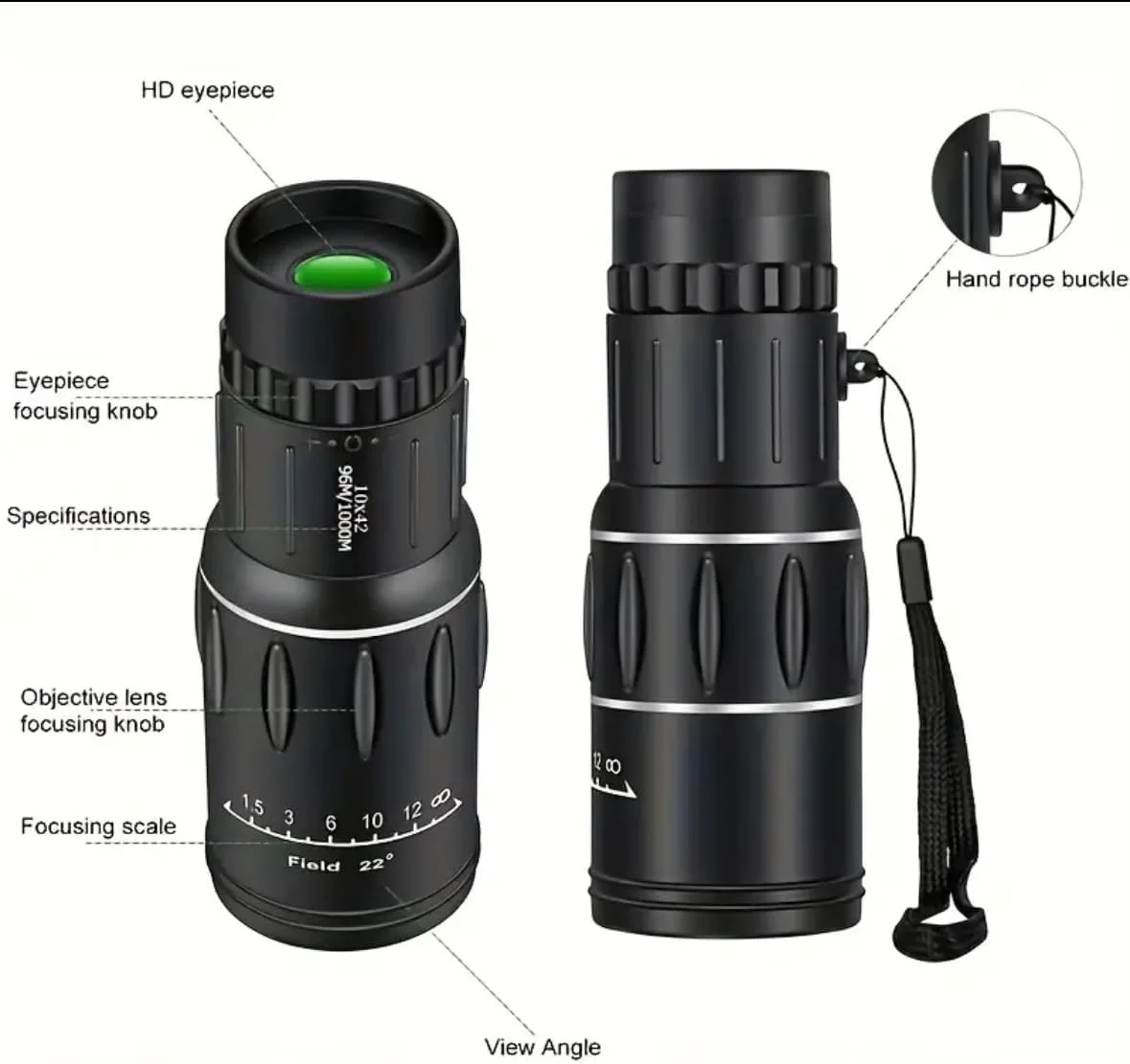 تلسکوپ تک چشمی حرفه ای، مشکی، زوم قدرتمند 16x32، لنز شیشه ای اپتیکال با مقیاس فاصله، برای تماشای فضای باز