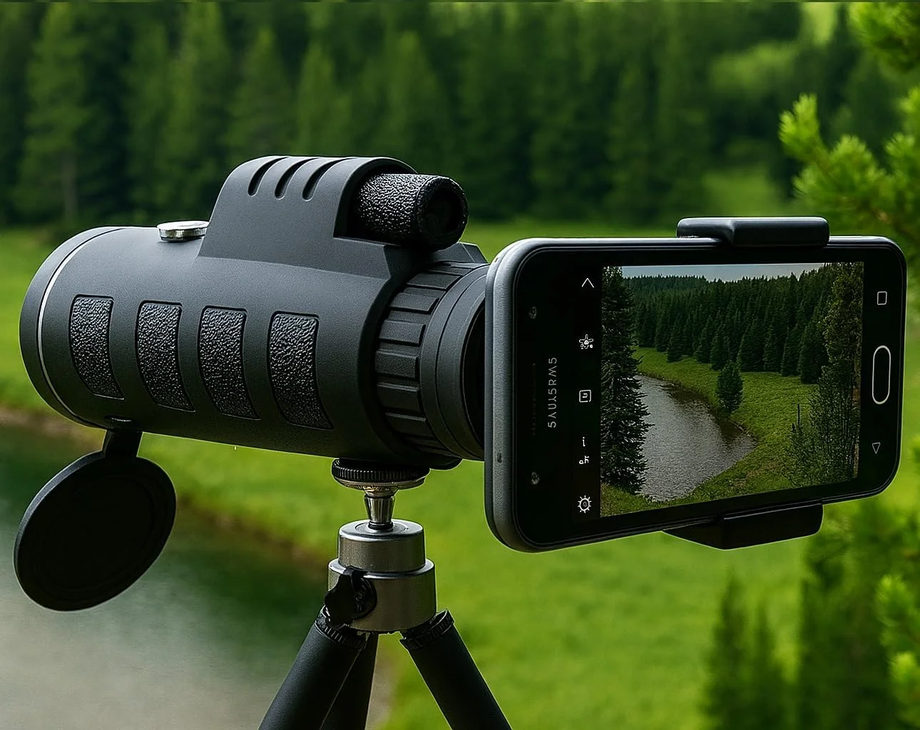 تلسکوپ تک چشمی HD قدرتمند با سه پایه تقویت شده جدید - آداپتور موبایل - لنز تله فوتو زوم گوشی هوشمند - دوربین تک چشمی قوی برای پیاده روی، پرنده نگری، کمپینگ.