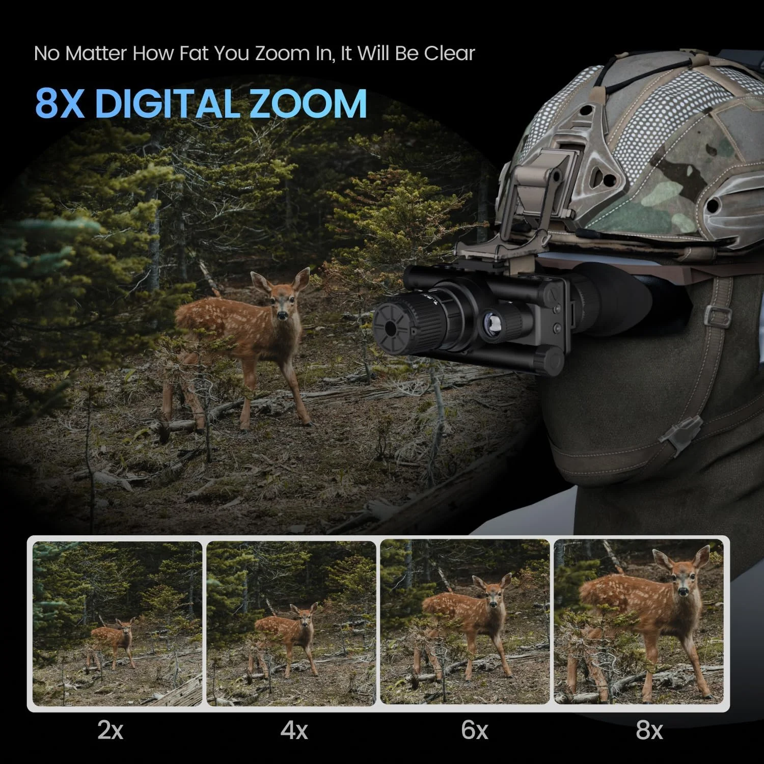 تک چشمی دید در شب 4K قابل نصب روی کلاه ایمنی | بزرگنمایی 8 برابر | برد IR 600 متر | ضد آب IP65 | حافظه 32 گیگابایتی | تشخیص حرکت | مناسب شکار/کمپینگ/حفاظت (AR1) (AR1)