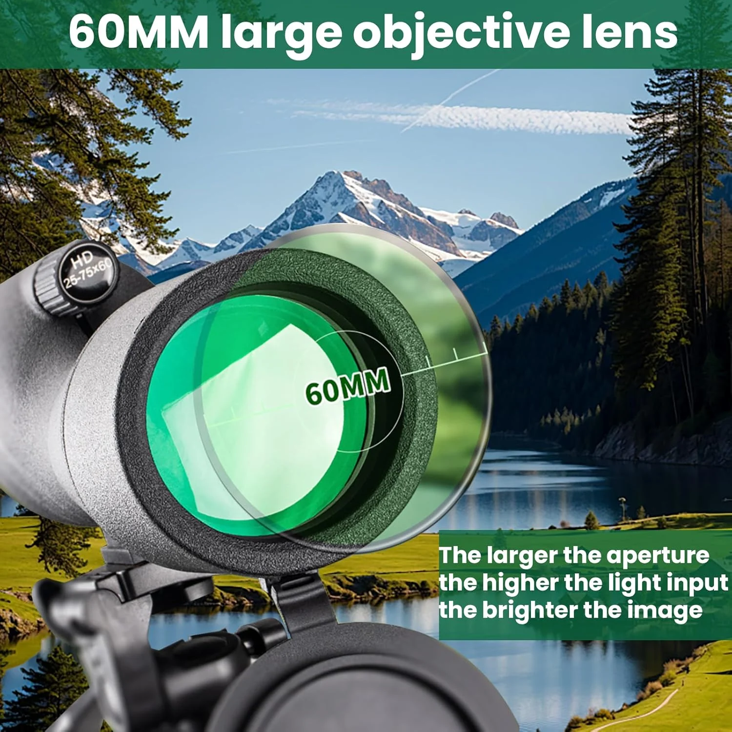 تلسکوپ تک چشمی با بزرگنمایی بالا 25-75X60 - به همراه سه پایه و گیره تلفن همراه HD مناسب برای تماشای ستارگان، شکار، حیات وحش، تماشای پرندگان، مسافرت و کمپینگ