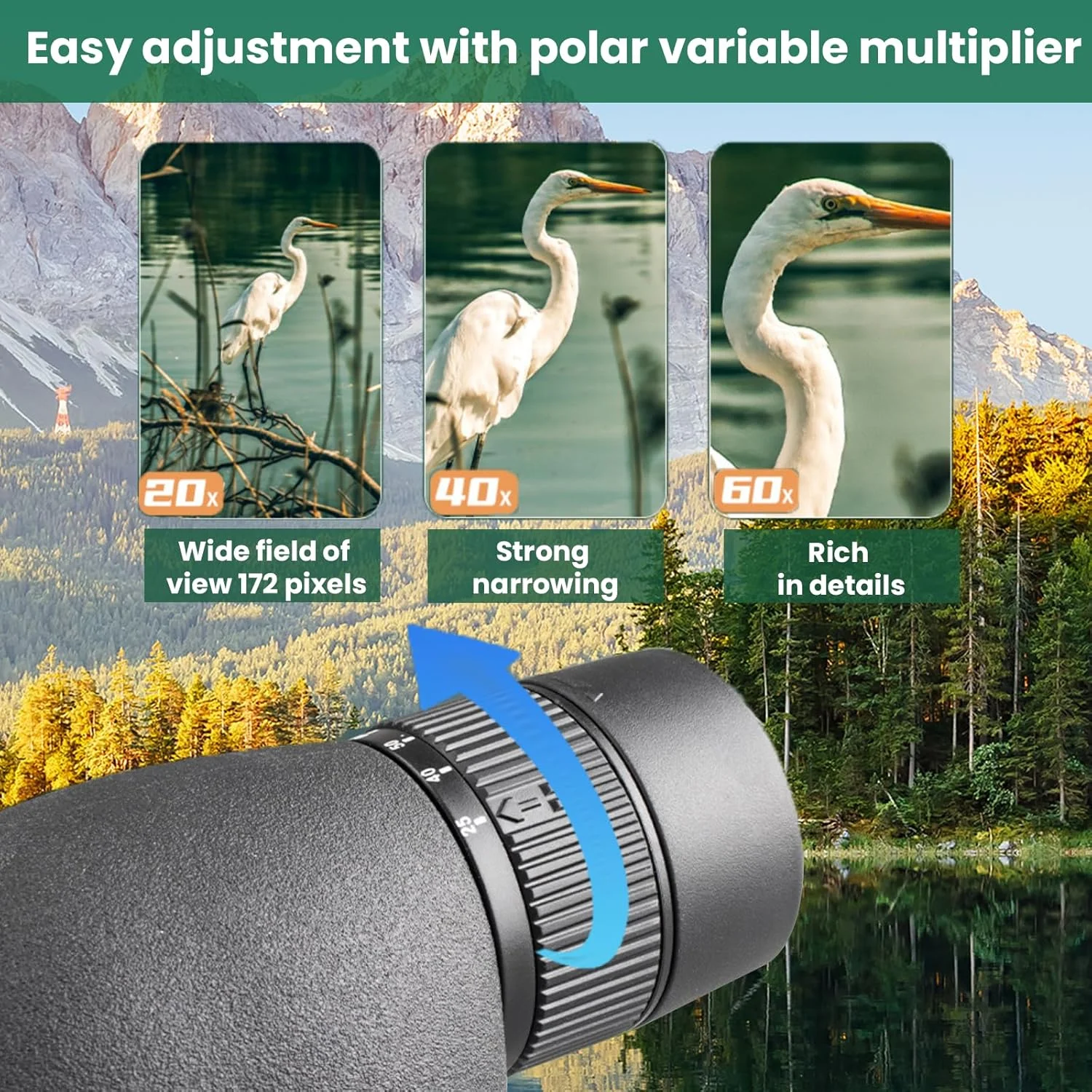 تلسکوپ تک چشمی با بزرگنمایی بالا 25-75X60 - به همراه سه پایه و گیره تلفن همراه HD مناسب برای تماشای ستارگان، شکار، حیات وحش، تماشای پرندگان، مسافرت و کمپینگ