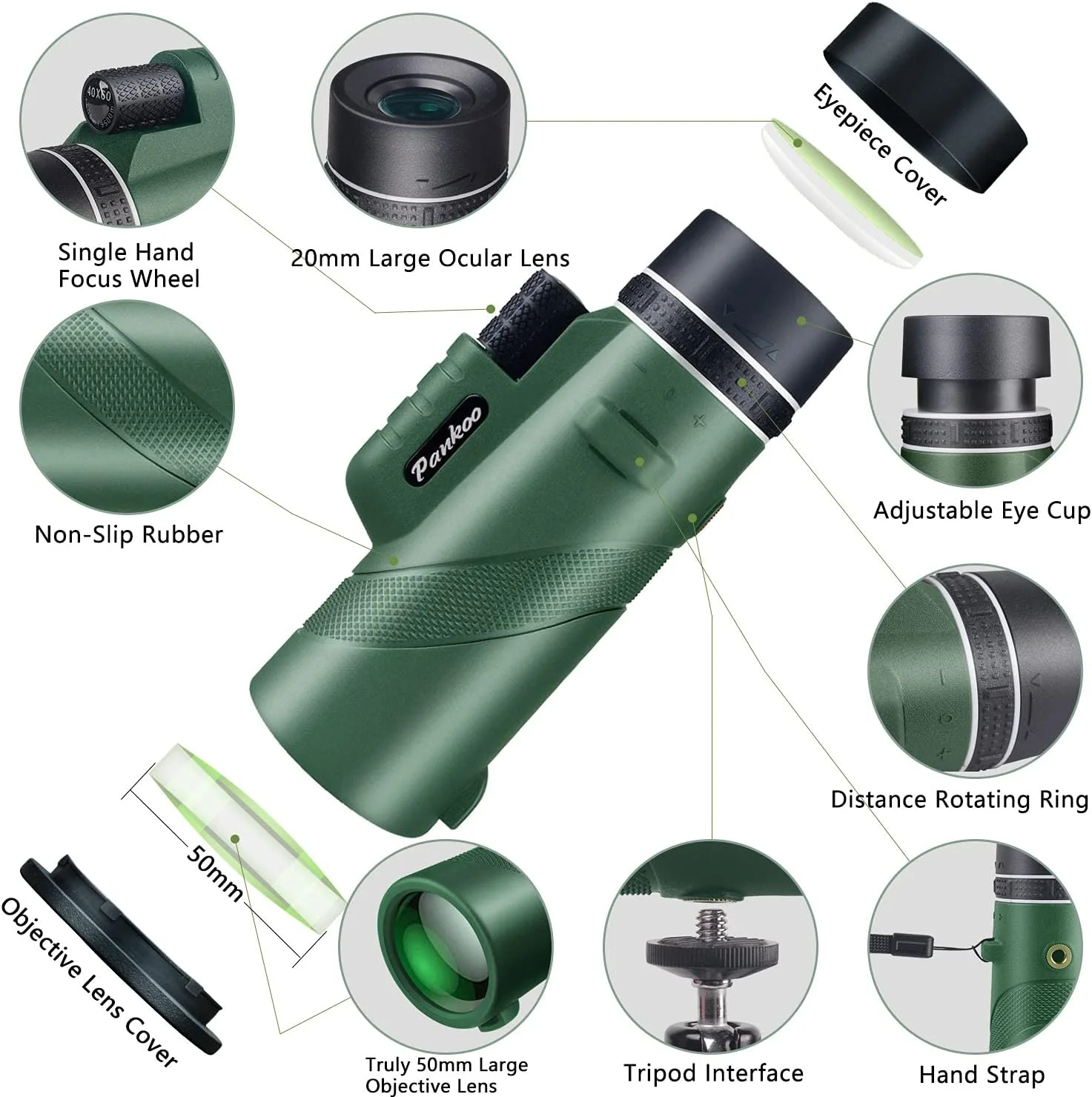 تلسکوپ تک چشمی پانکو 40X60 به همراه نگهدارنده تلفن هوشمند و سه پایه، تک چشمی های فشرده منشور قدرت 2022 برای بزرگسالان و کودکان، محدوده تک چشمی HD برای تماشای پرندگان، پیاده روی، کنسرت و مسافرت (PA4060-6)