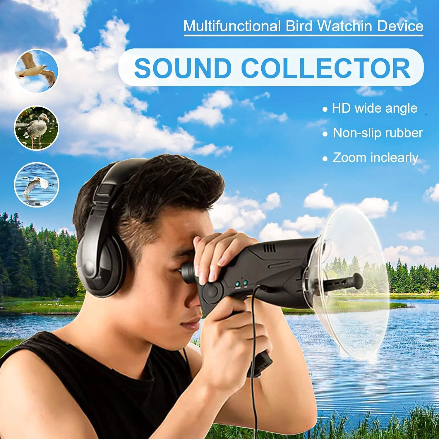 میکروفون سهموی تک چشمی قابل حمل، تقویت کننده صدا گوشی بیونیک و تلسکوپ مشاهده پرندگان، دستگاه دیجیتال مشاهده و شنیدن طبیعت برای مسافت های طولانی