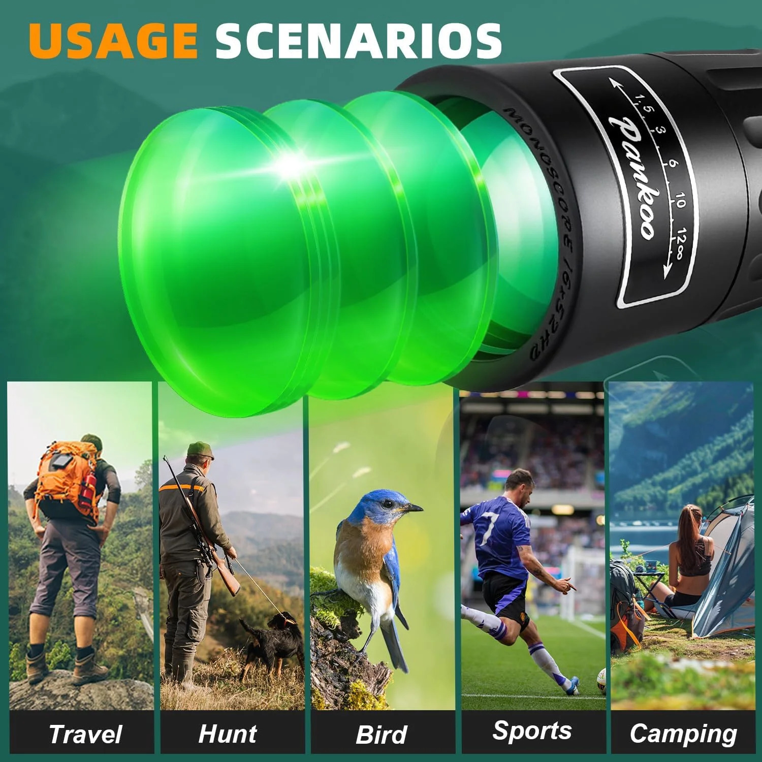 تلسکوپ تک چشمی پانکو 16X52، تک چشمی های فشرده منشور دار با قدرت بالا 2025 برای بزرگسالان و کودکان، محدوده تک چشمی HD برای تماشای پرندگان، پیاده روی، کنسرت، مسافرت، مشکی-D