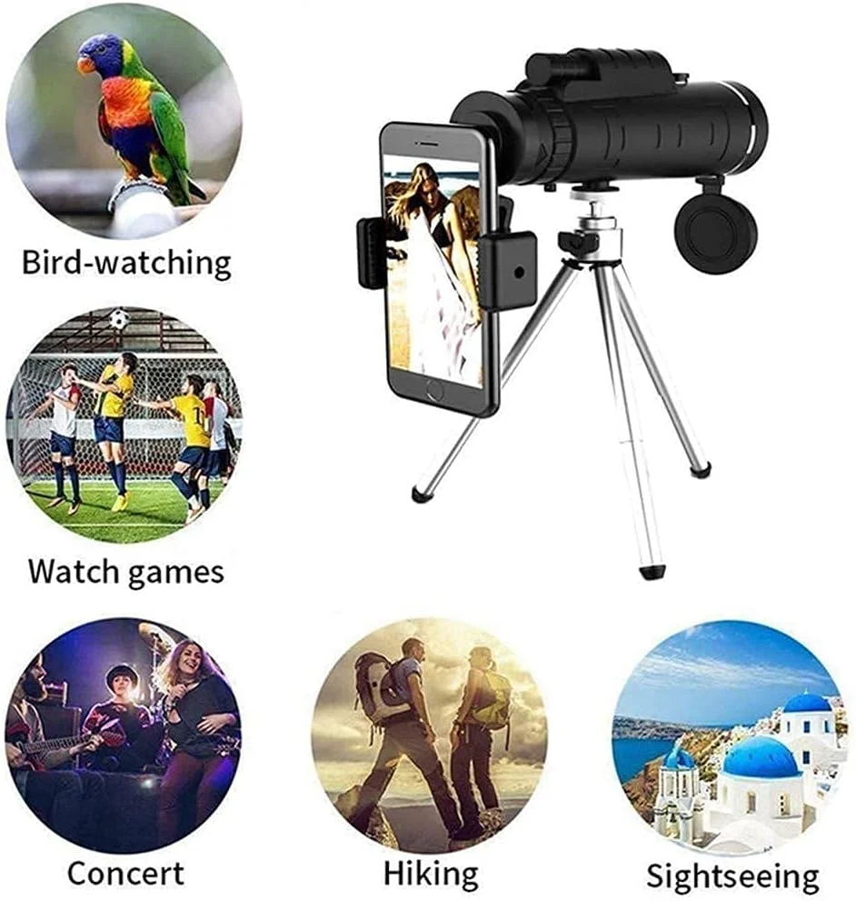 تلسکوپ تک چشمی NCO، تک چشمی 40X60 با قدرت بالا - به همراه نگهدارنده تلفن هوشمند و سه پایه، تک چشمی ضد آب با منشور BAK4 FMC دوگانه بادوام و شفاف برای تماشای پرندگان، کمپینگ، پیاده روی