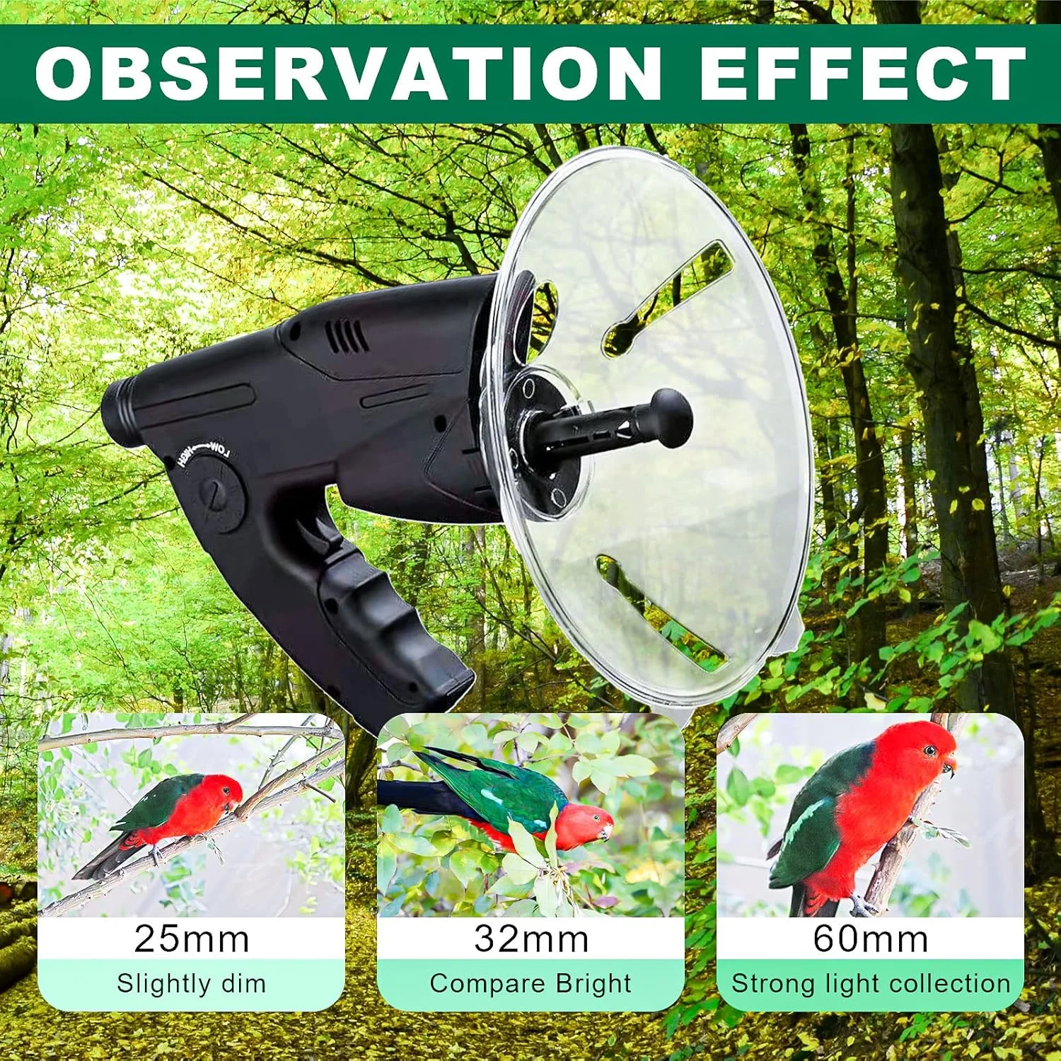 میکروفون سهموی تک چشمی قابل حمل، تقویت کننده صدا گوشی بیونیک و تلسکوپ مشاهده پرندگان، دستگاه دیجیتال مشاهده و شنیدن طبیعت برای مسافت های طولانی