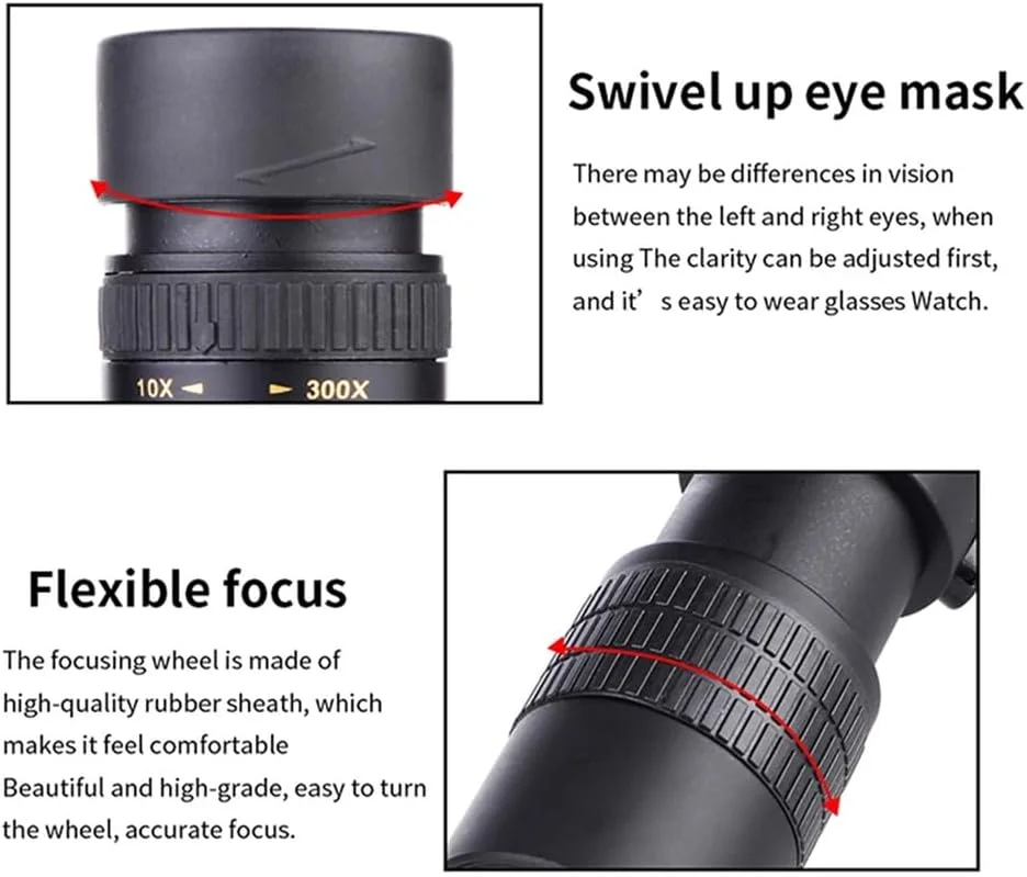 تلسکوپ بیرونی 10-300x40 با لنز زوم چرخشی، تک چشمی حرفه ای برد بلند، مناسب برای عکاسی با تلفن همراه، مدل A