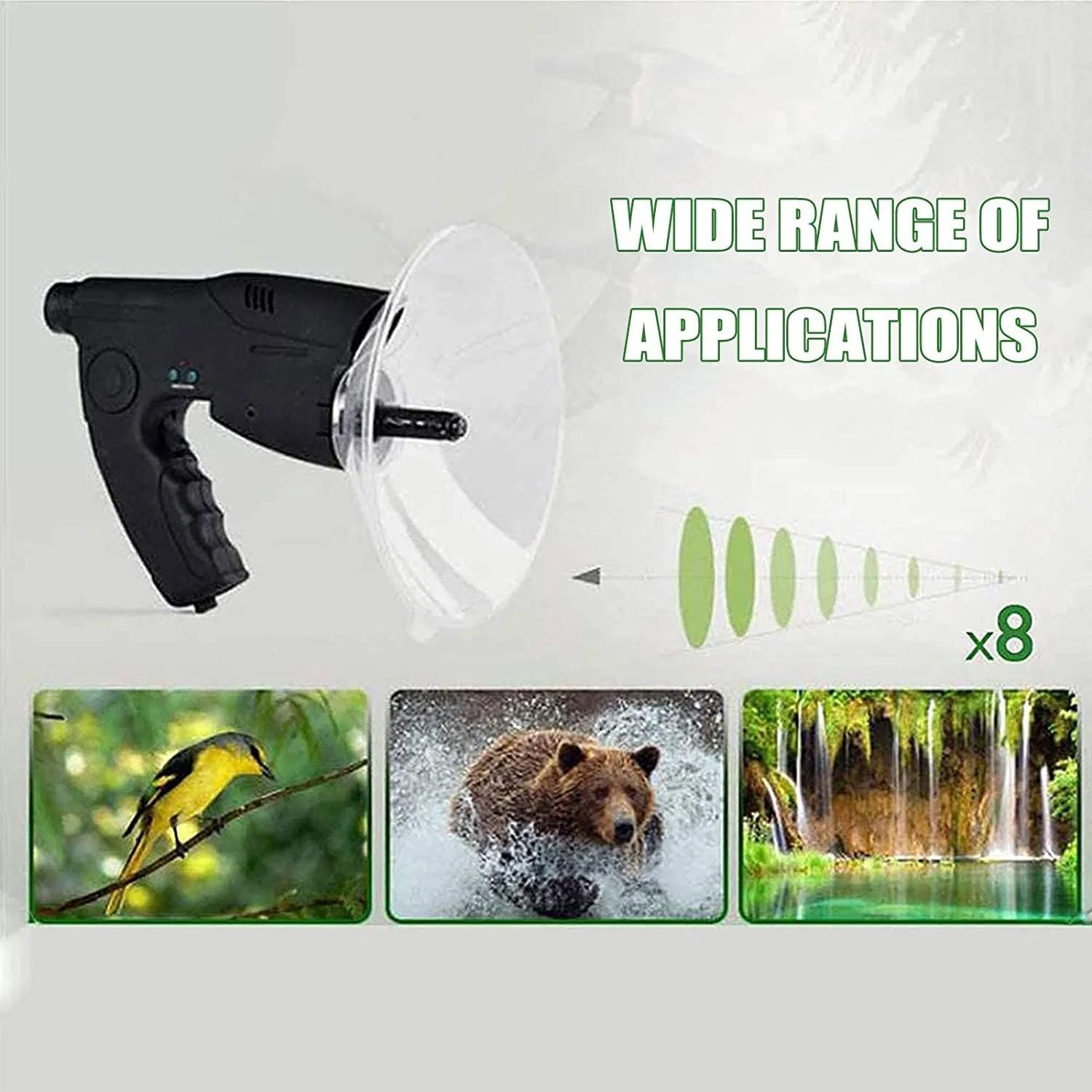 دستگاه شنیداری پارابولیک، گوش بیونیک، دستگاه موبایل، تک چشمی X8 تقویت کننده صدا، دستگاه دیجیتال مشاهده و شنیدن طبیعت