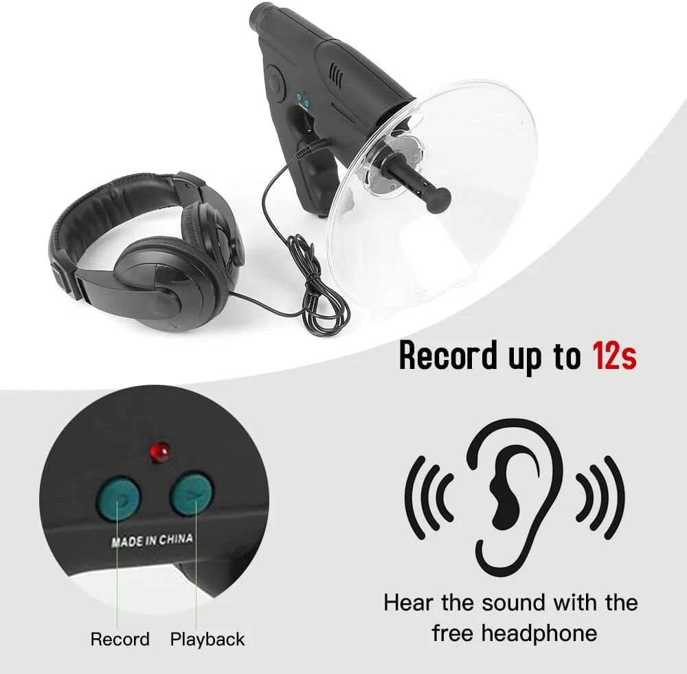 بشقاب جمع آوری کننده صدای سهموی با تک چشمی 8X به همراه دستگاه تقویت کننده صدا و هدفون برای تماشای پرندگان از راه دور و گوش دادن به صدای پرندگان در فضای باز