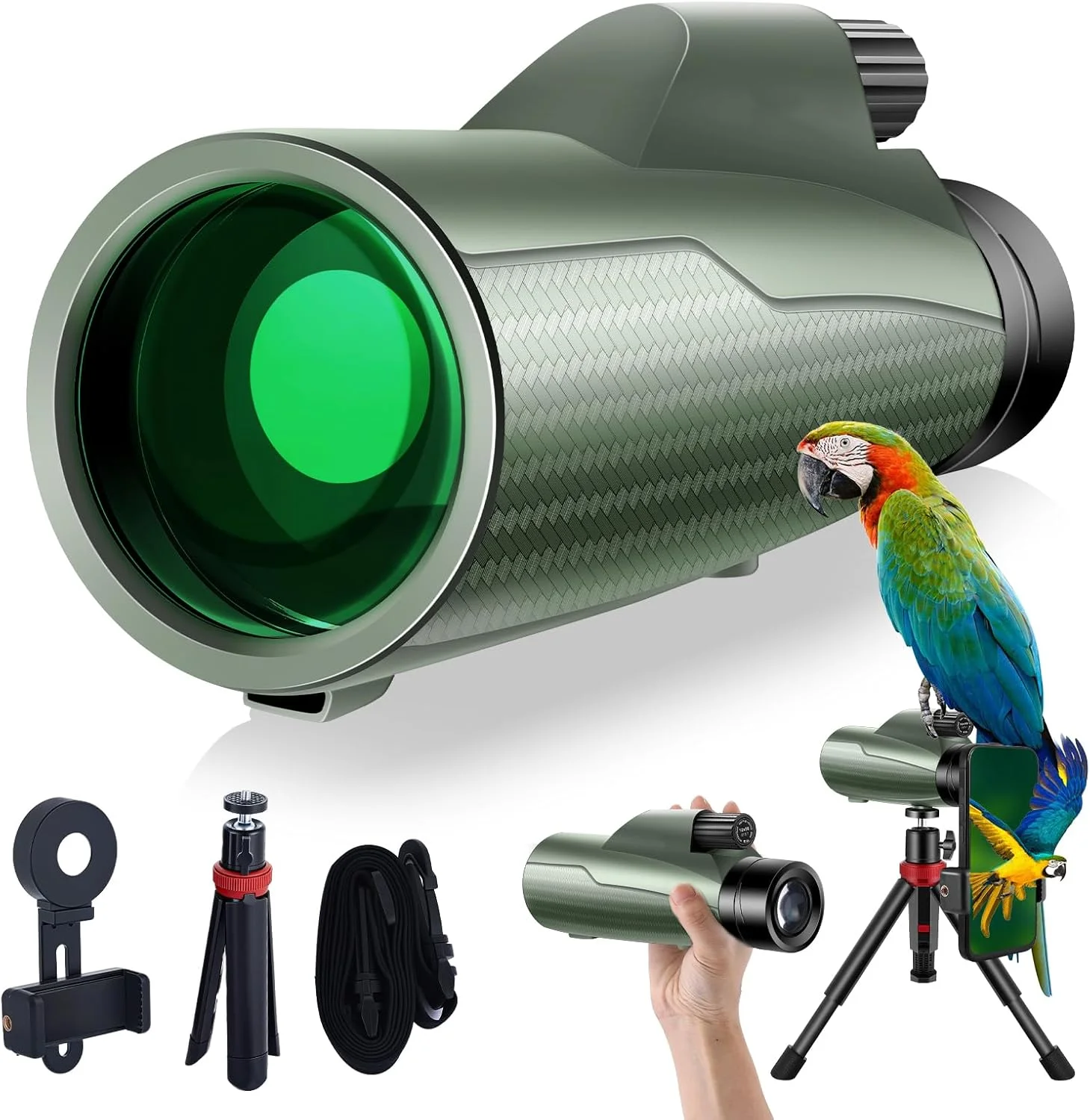 تک چشمی 12x56 با قدرت بالا برای بزرگسالان، تلسکوپ تک چشمی HD BAK4 FMC با آداپتور تلفن هوشمند و سه پایه، تک چشمی سبک وزن قابل حمل برای تماشای پرندگان، تماشای ستارگان، کنسرت ها و رویدادهای ورزشی