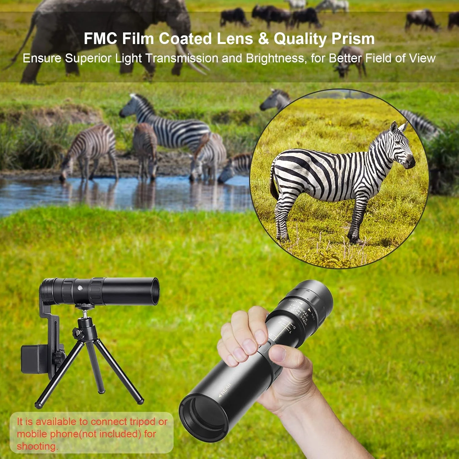 تلسکوپ تک چشمی فشرده ضدآب Morelian با لنز FMC و منشور BAK4 به همراه کیف حمل، بند برای کنسرت، مسابقات توپی، تماشای پرندگان و پیاده‌روی