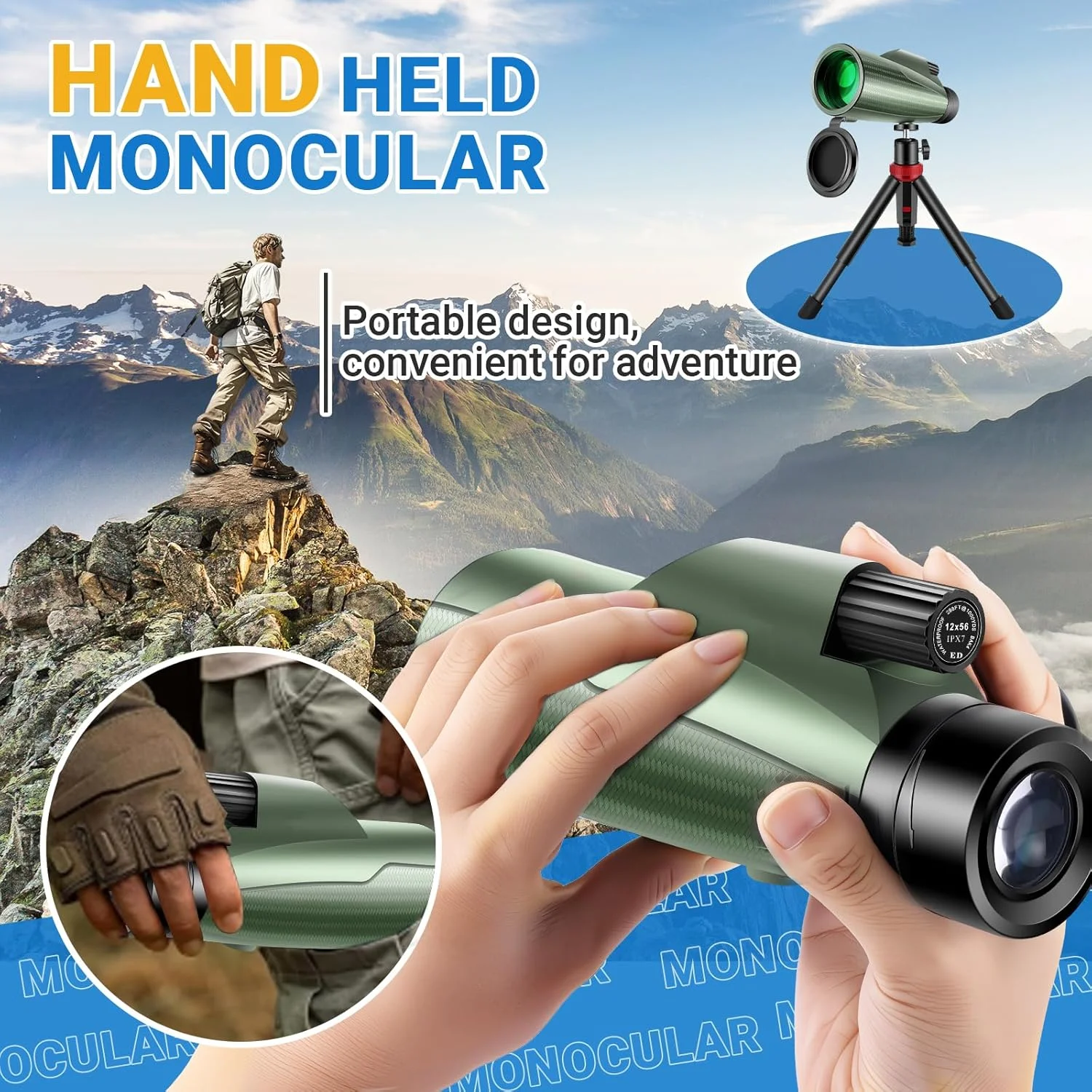 تک چشمی 12x56 با قدرت بالا برای بزرگسالان، تلسکوپ تک چشمی HD BAK4 FMC با آداپتور تلفن هوشمند و سه پایه، تک چشمی سبک وزن قابل حمل برای تماشای پرندگان، تماشای ستارگان، کنسرت ها و رویدادهای ورزشی