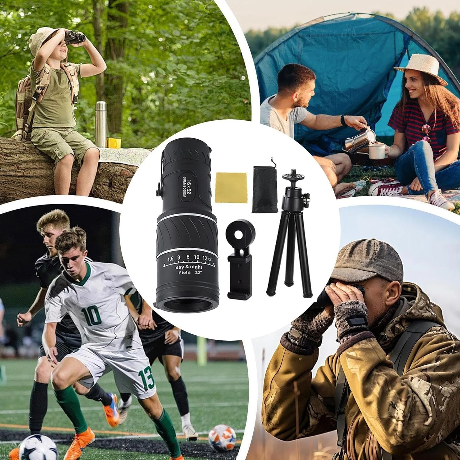 تلسکوپ تک چشمی | تلسکوپ تک چشمی قابل حمل ۱۶x۵۲، سبک وزن و ضد آب، ابزار آموزشی برای کودکان، بزرگسالان، تماشای پرندگان، پیاده روی، کمپینگ و فضای باز