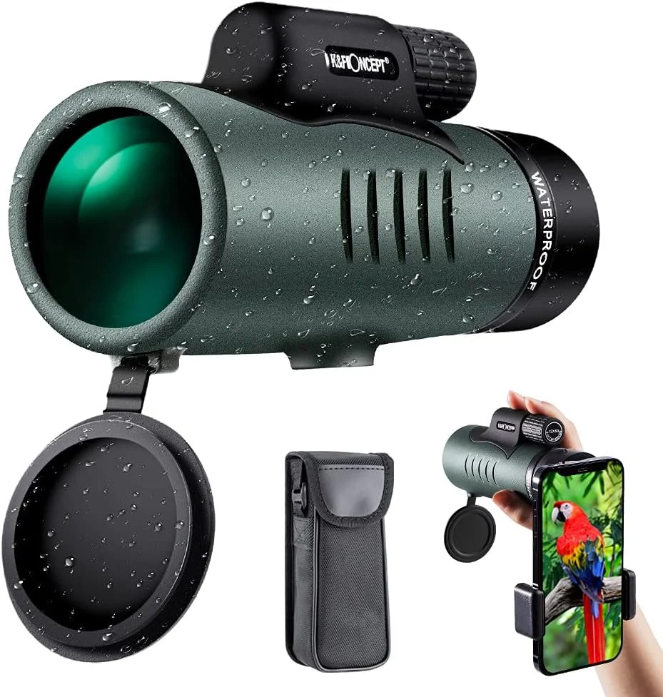 تلسکوپ تک چشمی 12X50 HD K&F Concept برای تلفن هوشمند، تک چشمی های قدرتمند برای بزرگسالان، منشور BAK4 ضد آب IP68، تک چشمی فشرده برای تماشای پرندگان، شکار، به همراه نگهدارنده تلفن و بند دستی