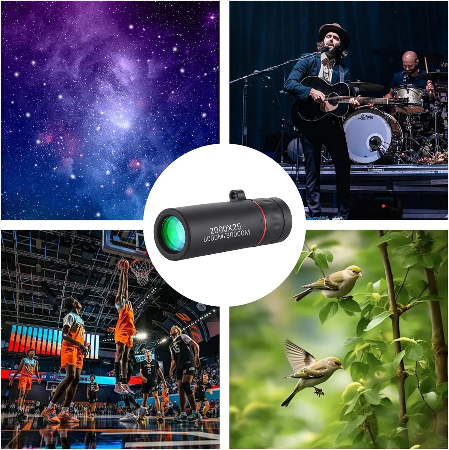 تلسکوپ مونوکولار مینی، تلسکوپ های اپتیک فوکوس مونوکولار 2000X25 برای رویدادهای ورزشی، کنسرت ها، کمپینگ، محدوده، مسافرت