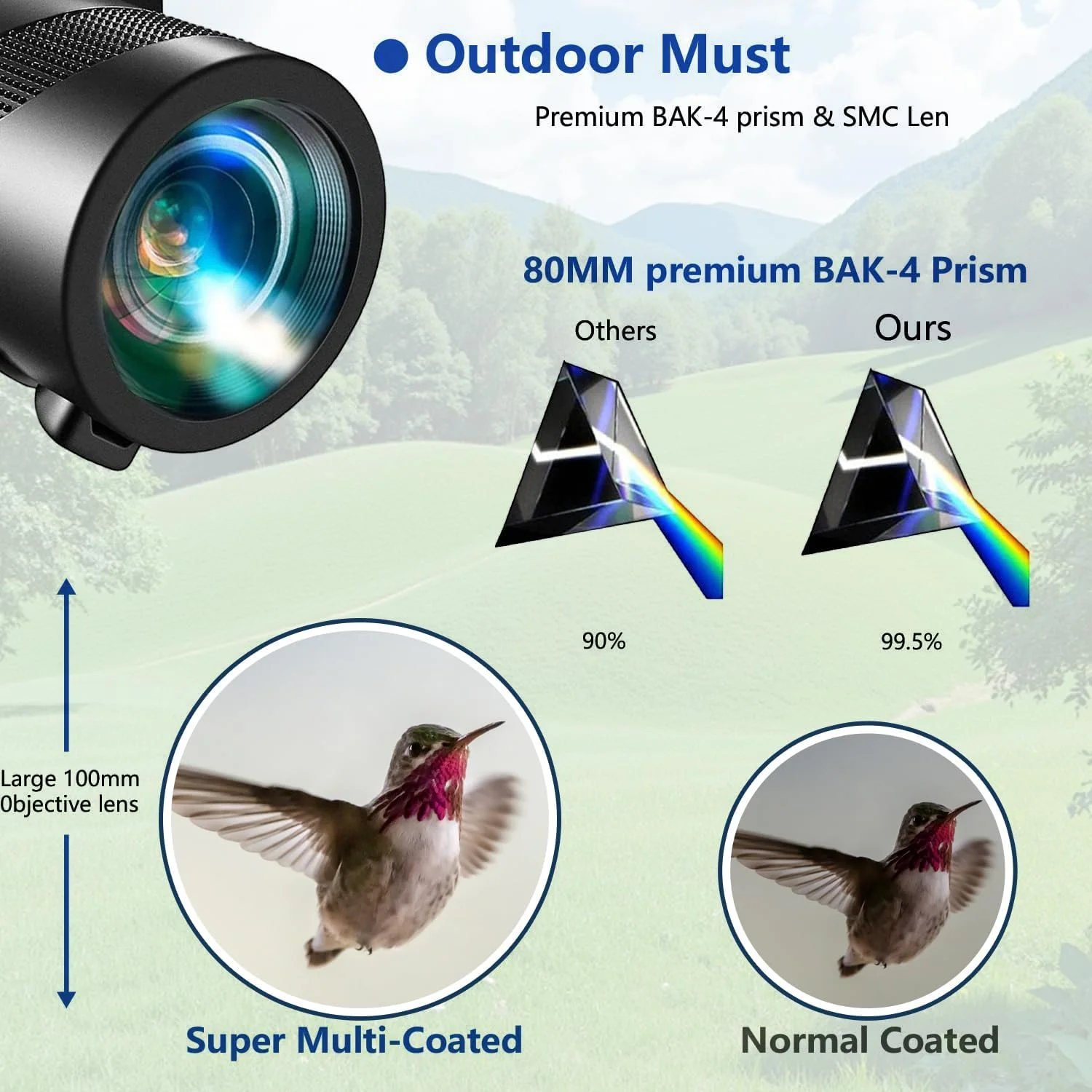 تلسکوپ تک چشمی 100x80 با قدرت بالا برای تلفن های هوشمند، تلسکوپ تک چشمی با کیفیت بالا برای بزرگسالان، مناسب برای تماشای ستارگان، شکار، حیات وحش، تماشای پرندگان، مسافرت، کمپینگ و پیاده روی