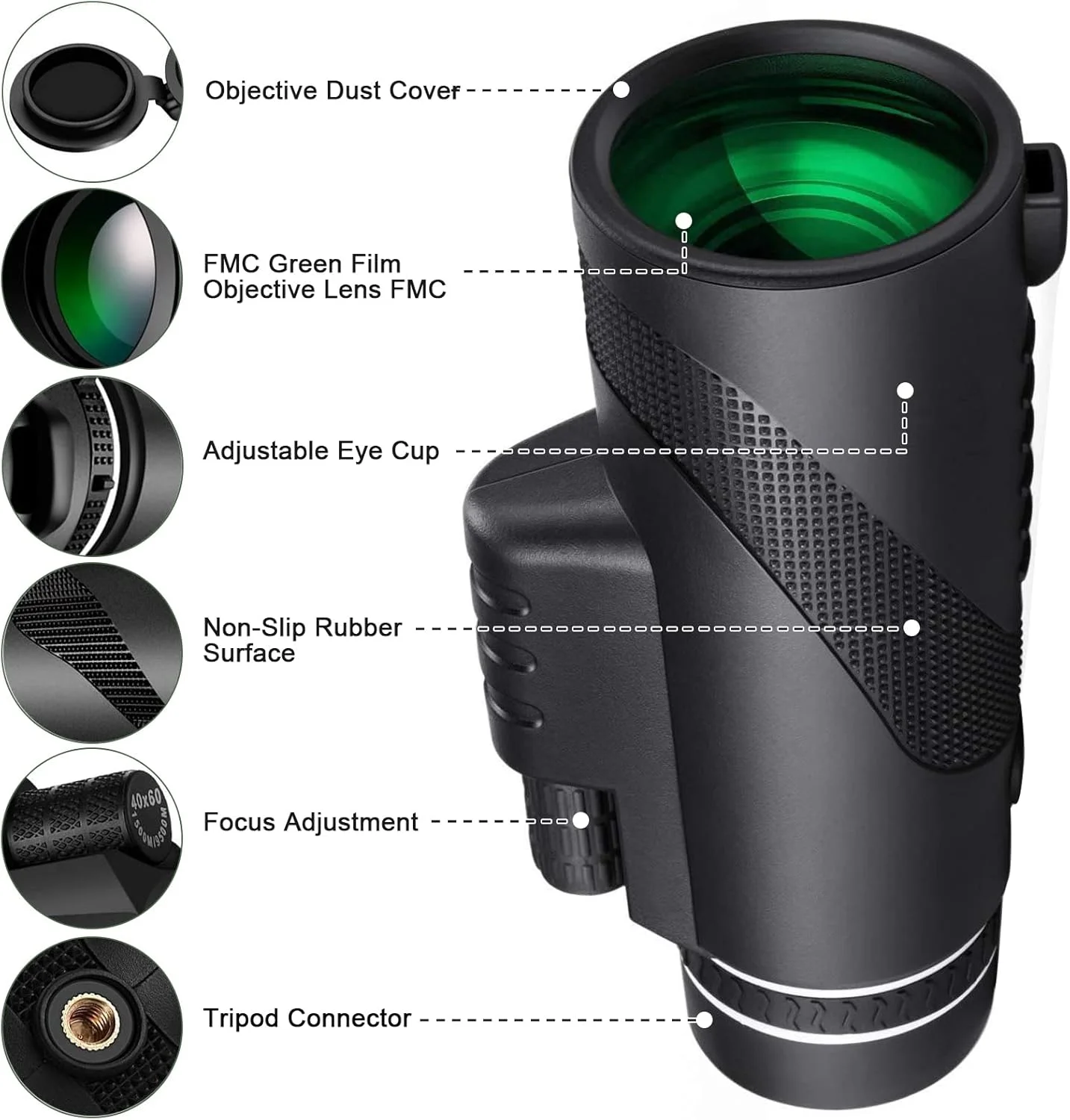 تلسکوپ تک چشمی 80X100 HD دید در شب با نگهدارنده تلفن هوشمند و سه پایه، تلسکوپ زوم پرقدرت برای تماشای پرندگان، پیاده روی، تماشای ستارگان، مسافرت، حیات وحش و کنسرت (مشکی)