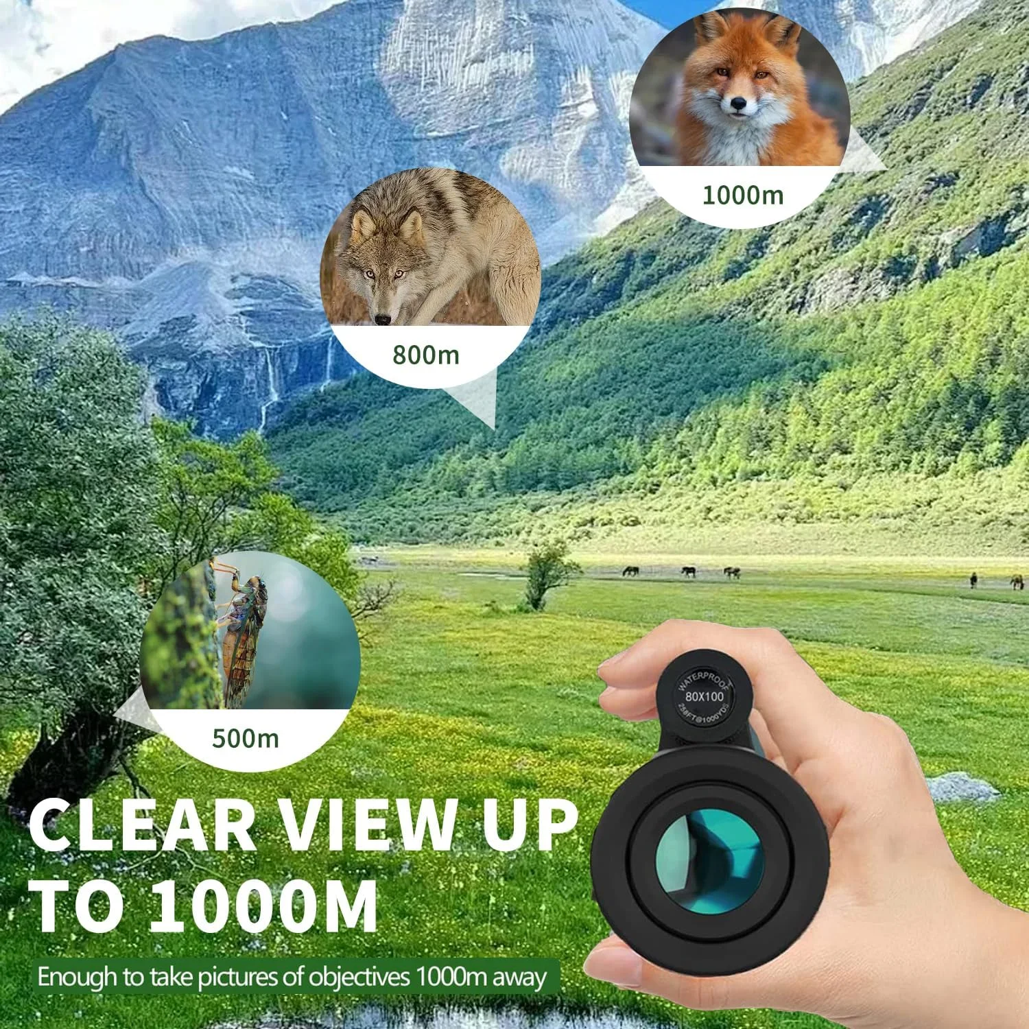 تلسکوپ تک چشمی 100x80 با قدرت بالا برای تلفن های هوشمند، تلسکوپ تک چشمی با کیفیت بالا برای بزرگسالان، مناسب برای تماشای ستارگان، شکار، حیات وحش، تماشای پرندگان، مسافرت، کمپینگ و پیاده روی